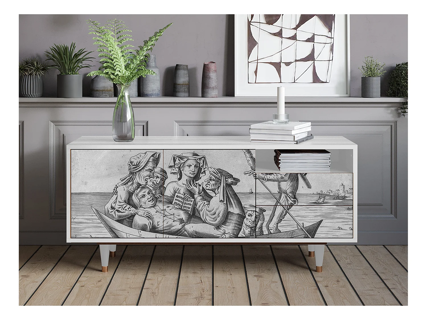 TV-Möbel - 125х56х41 cm - T7 - Blau Schuyte, Weiß