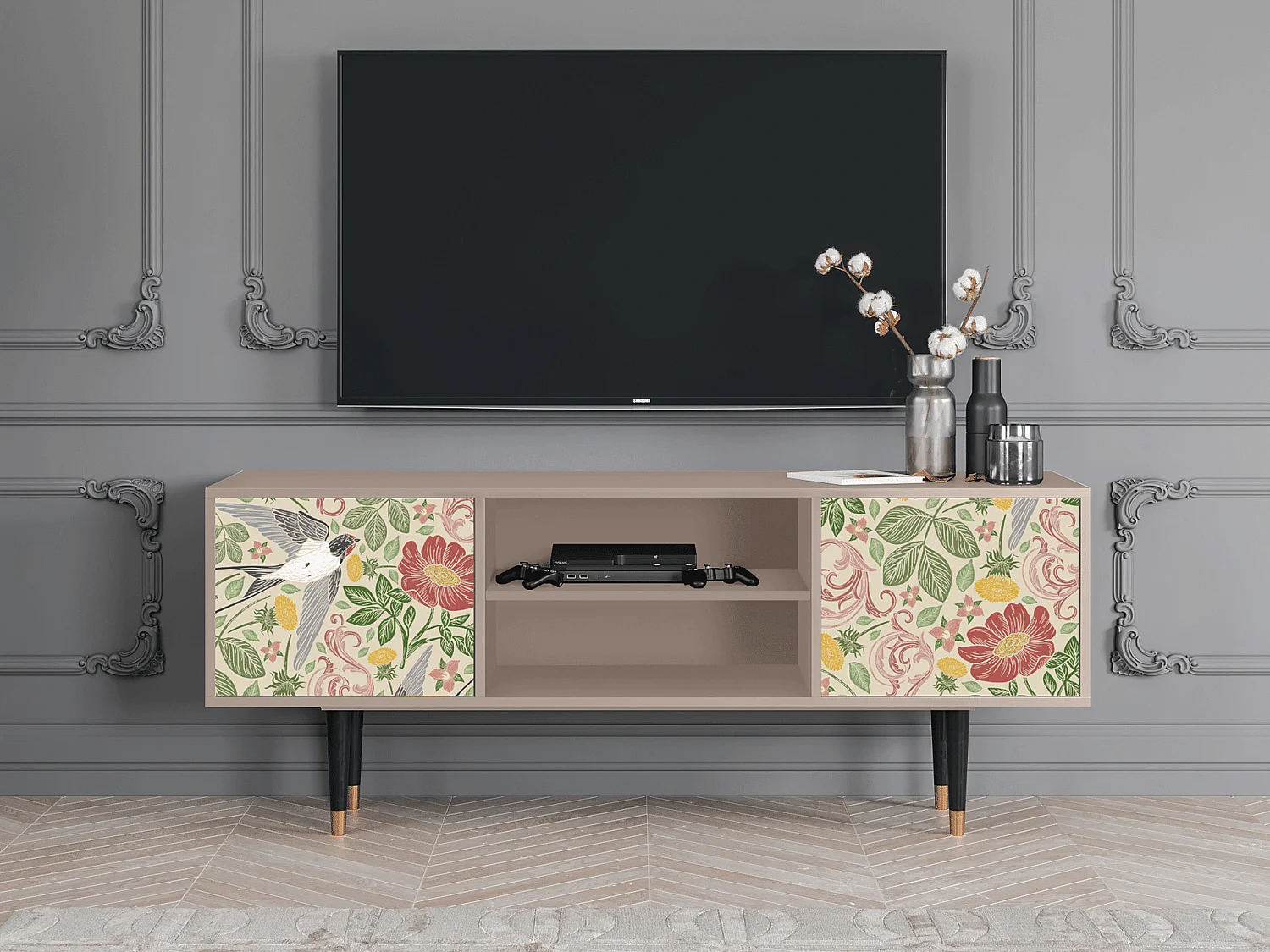 Mobile TV - 170х69х48 cm - T2 - Spring Swallow, Latte