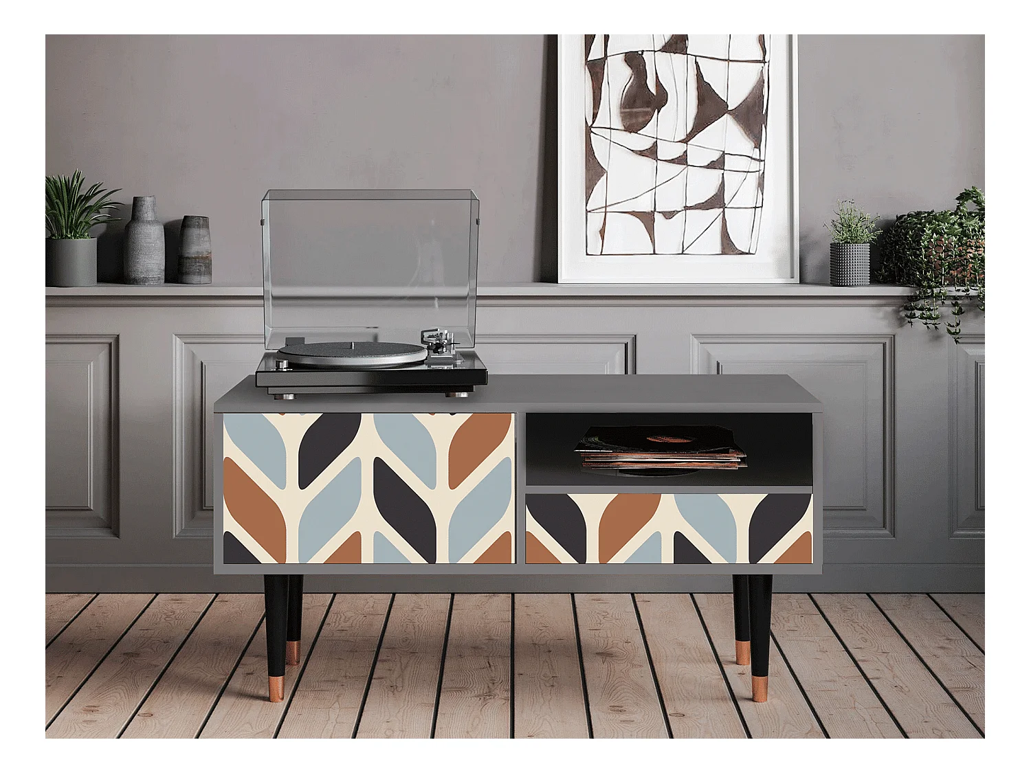 Meuble TV - 115х59х48 cm - T3 - Beige Laure, Gris