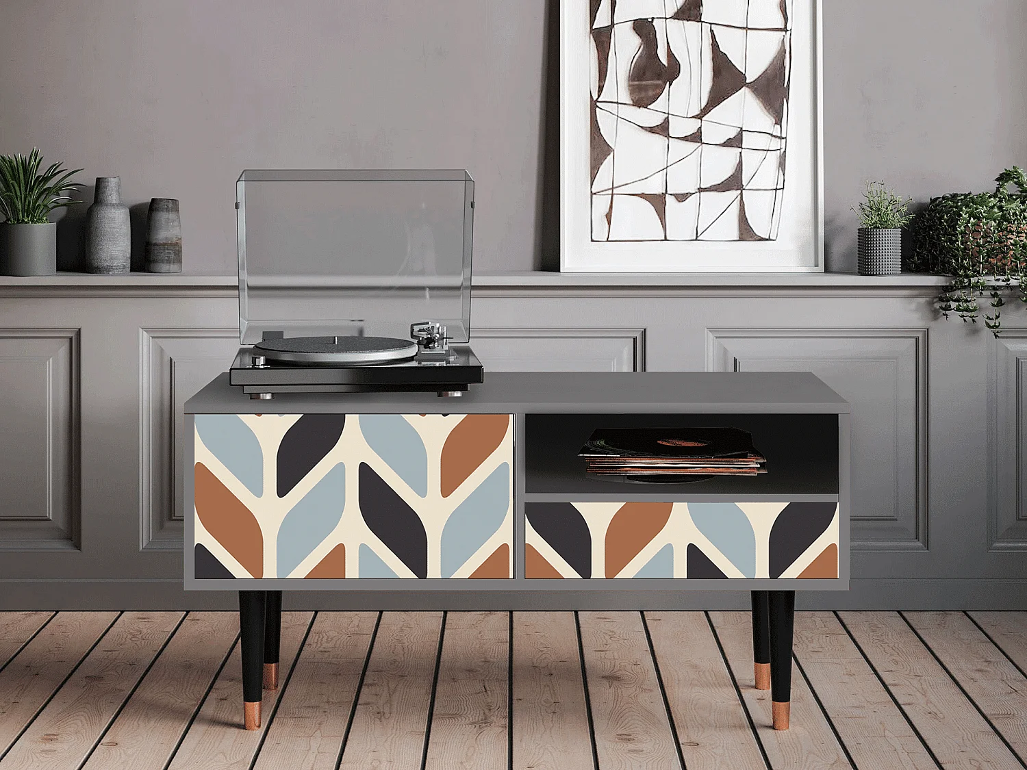 Meuble TV - 115х59х48 cm - T3 - Beige Laure, Gris