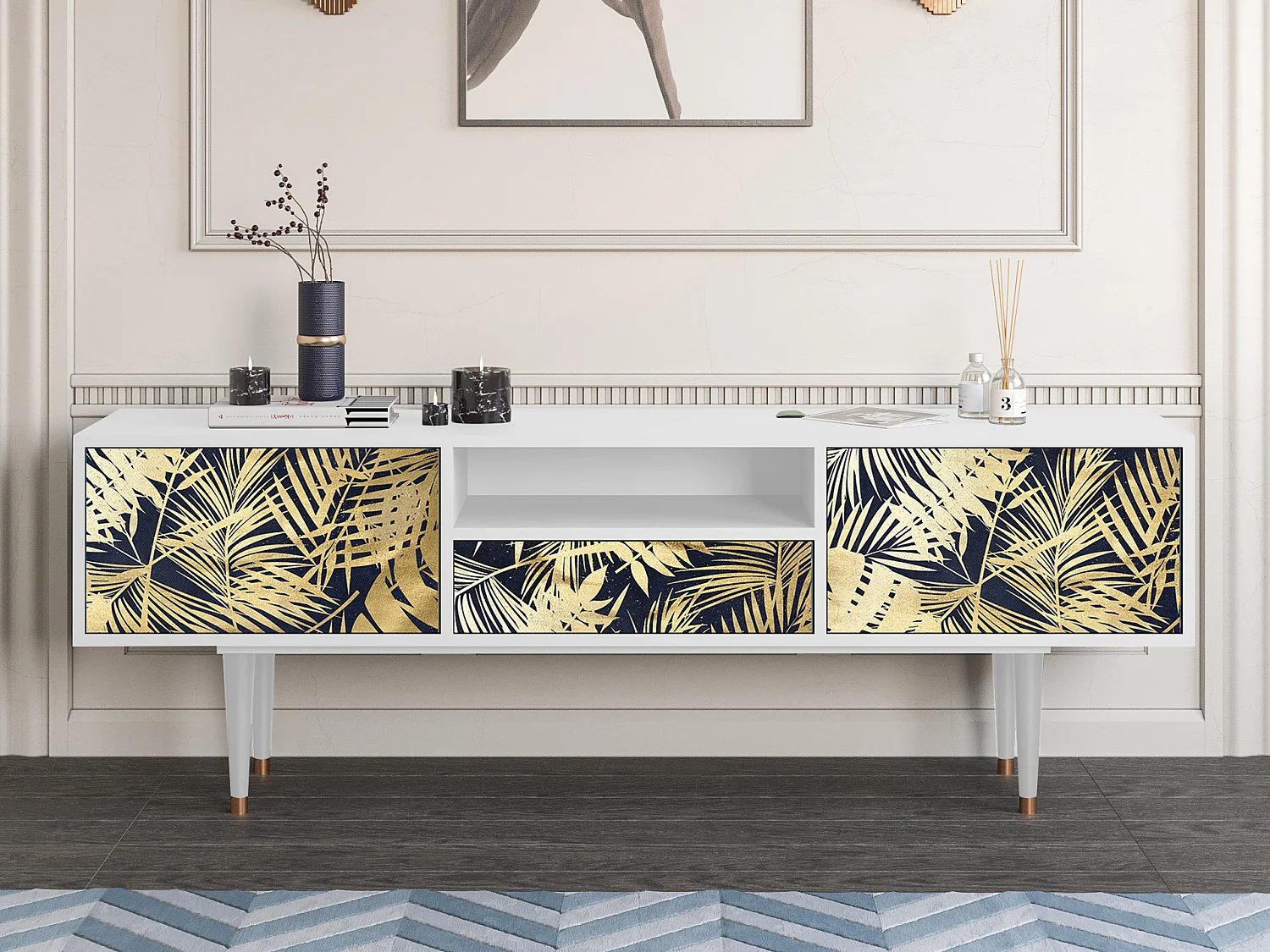 Meuble TV - 170х59х41 cm - T6 - Jungle Vibes, Blanc