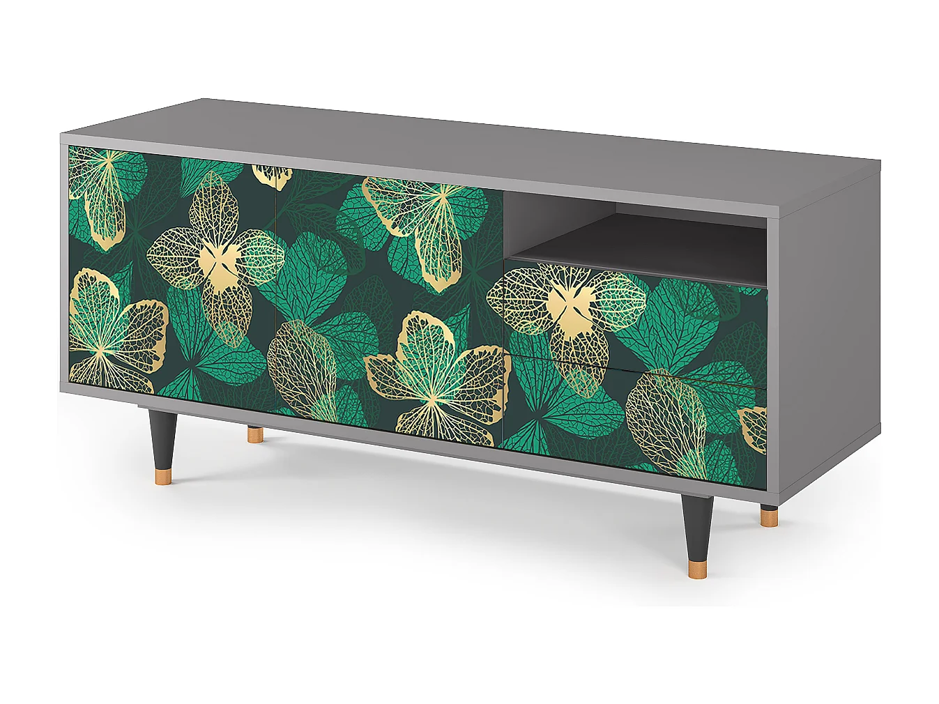 Meuble TV - 125х56х41 cm - T7 - Green Flower, Gris