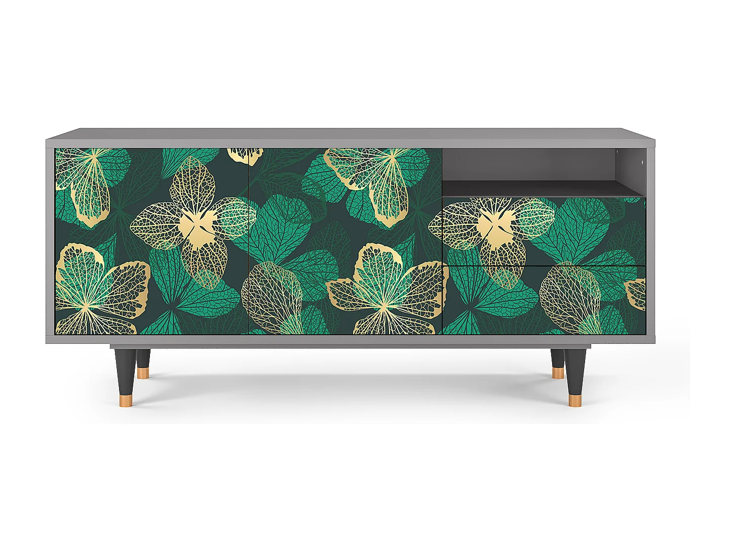 Mobile TV - 125х56х41 cm - T7 - Green Flower, Grigio