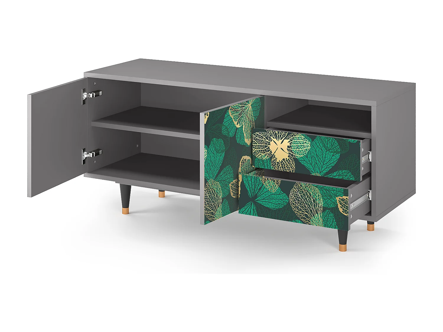 Mobile TV - 125х56х41 cm - T7 - Green Flower, Grigio