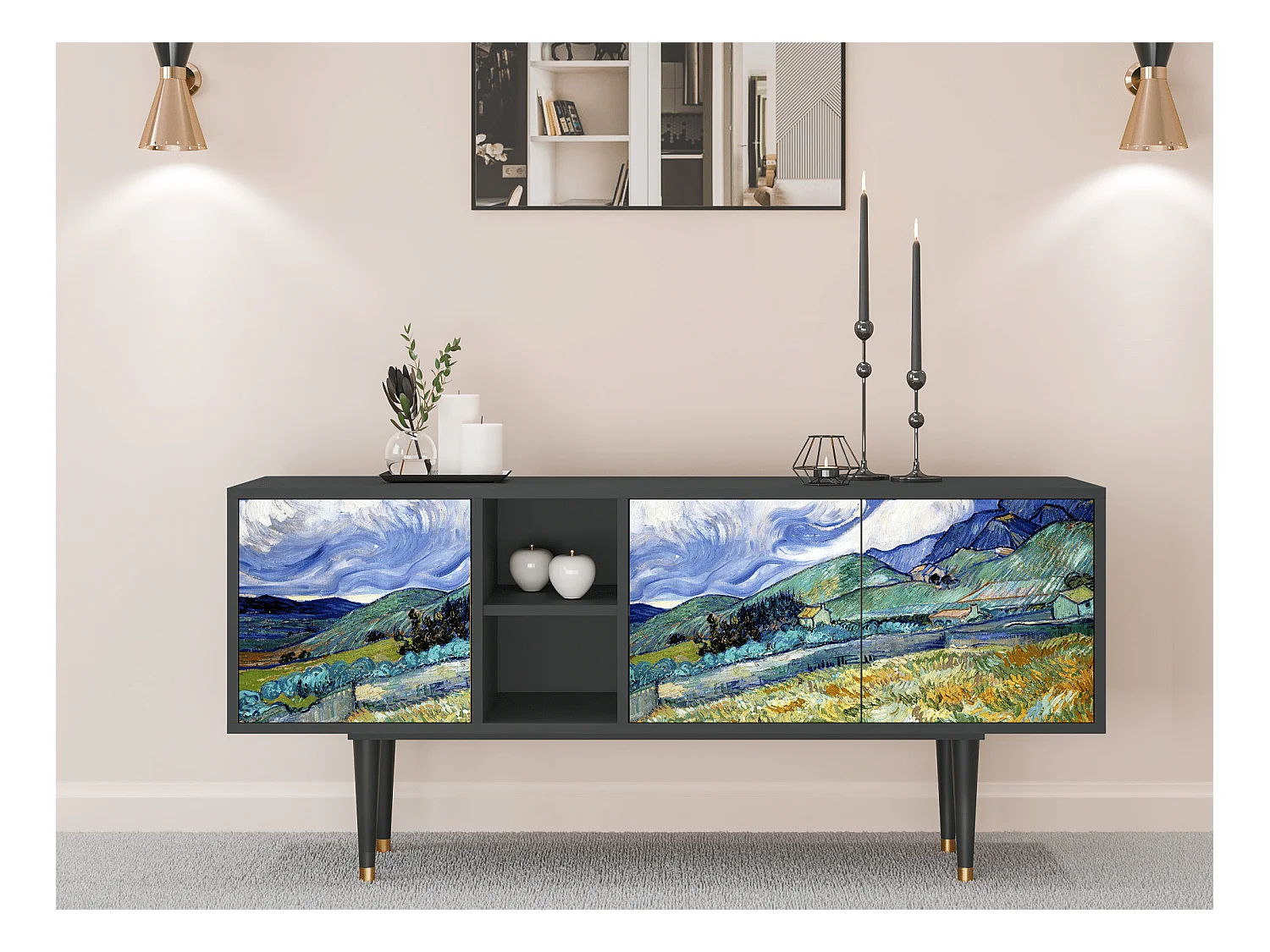 Meuble TV - 150х69х41 cm - T5 - Landscape, Anthracite