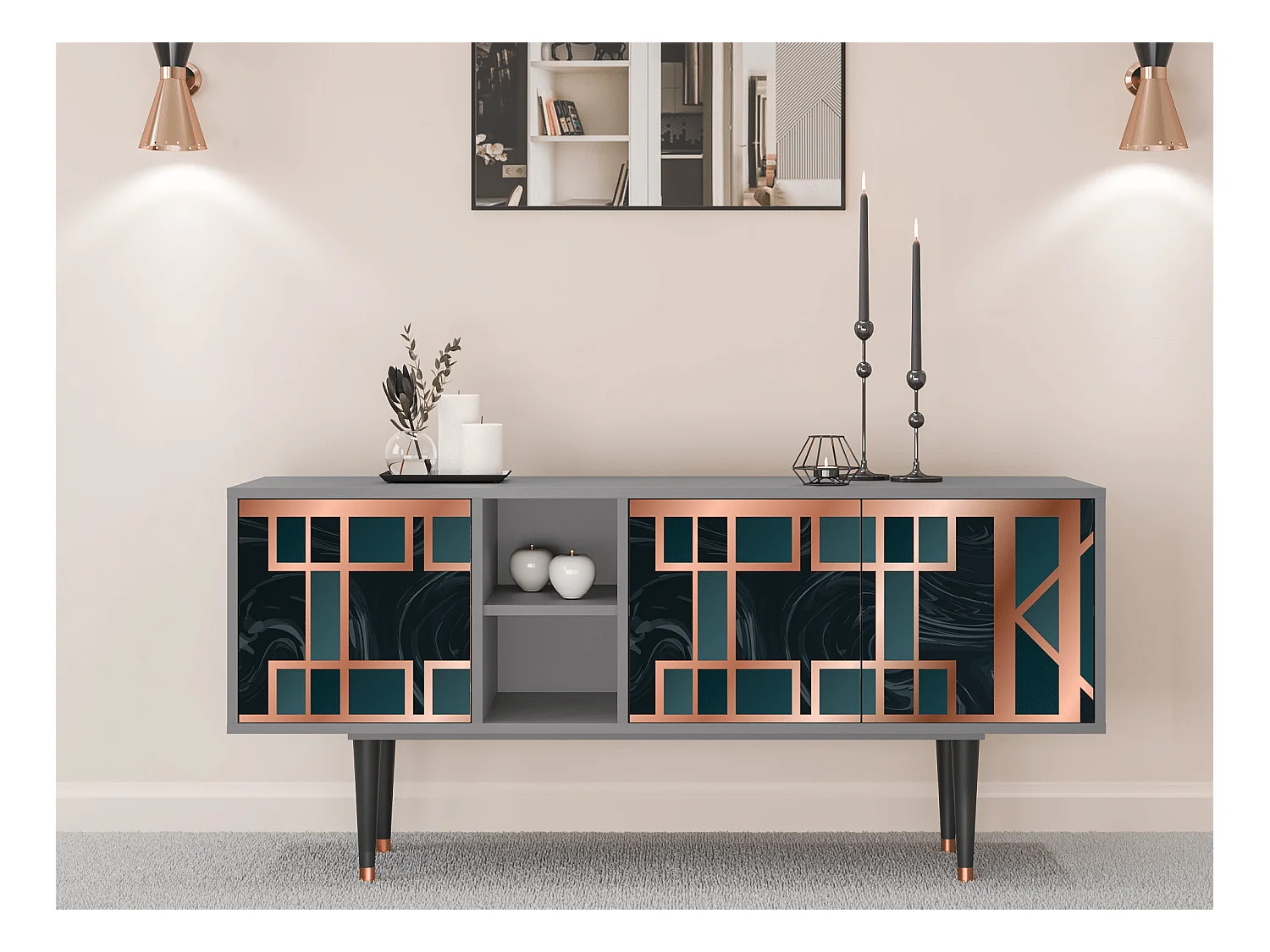 Meuble TV - 150х69х41 cm - T5 - Emerald Metro, Gris