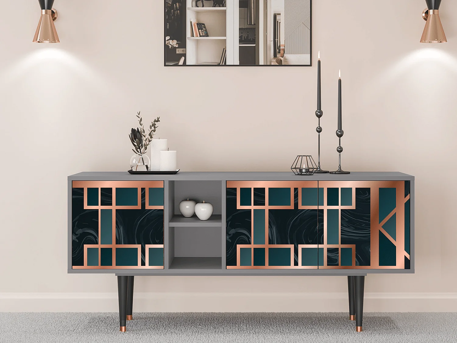 Meuble TV - 150х69х41 cm - T5 - Emerald Metro, Gris