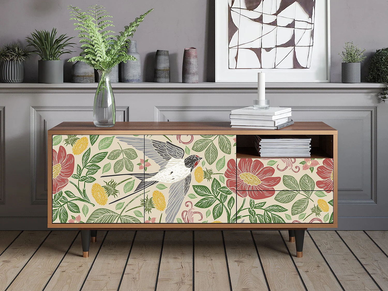 TV-Möbel - 125х56х41 cm - T7 - Spring Swallow, Walnuss