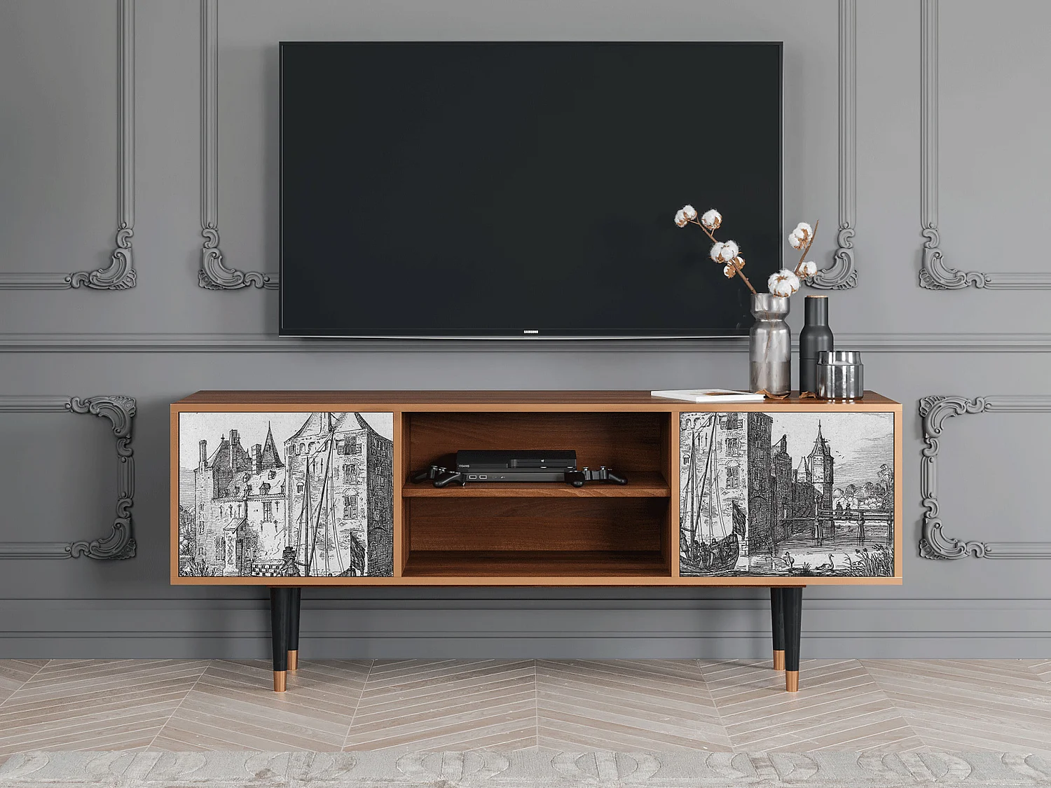 Meuble TV - 170х69х48 cm - T2 - Castle by Breugel, Noyer