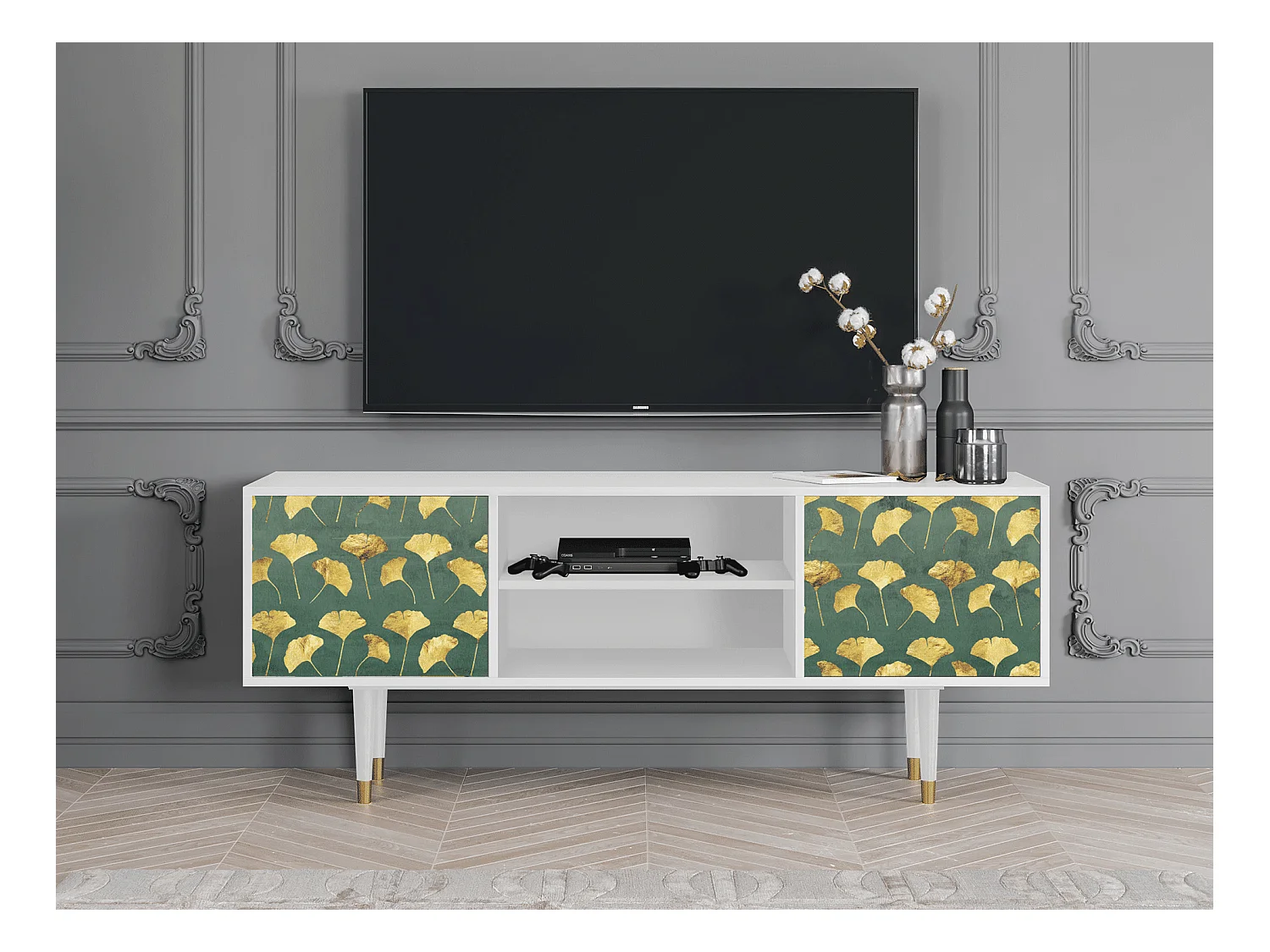 TV-Möbel - 170х69х48 cm - T2 - Gingko leaves, Weiß