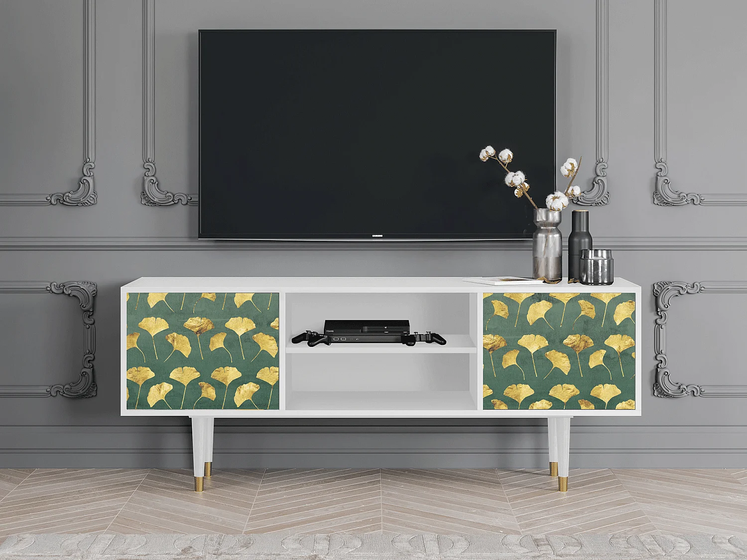 TV-Möbel - 170х69х48 cm - T2 - Gingko leaves, Weiß