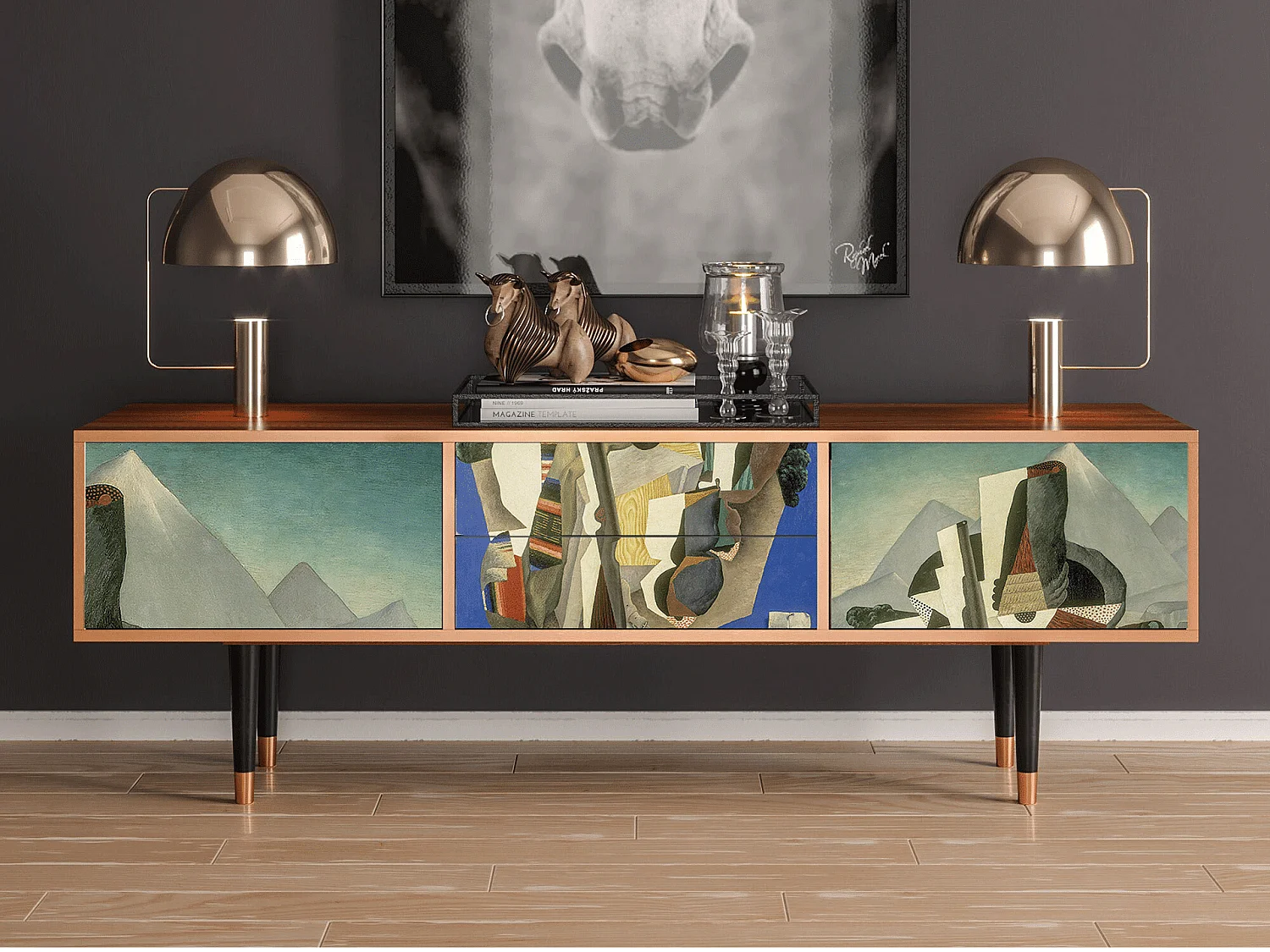 TV-Möbel - 170х59х48 cm - T4 - The Cubist Paintings , Walnuss