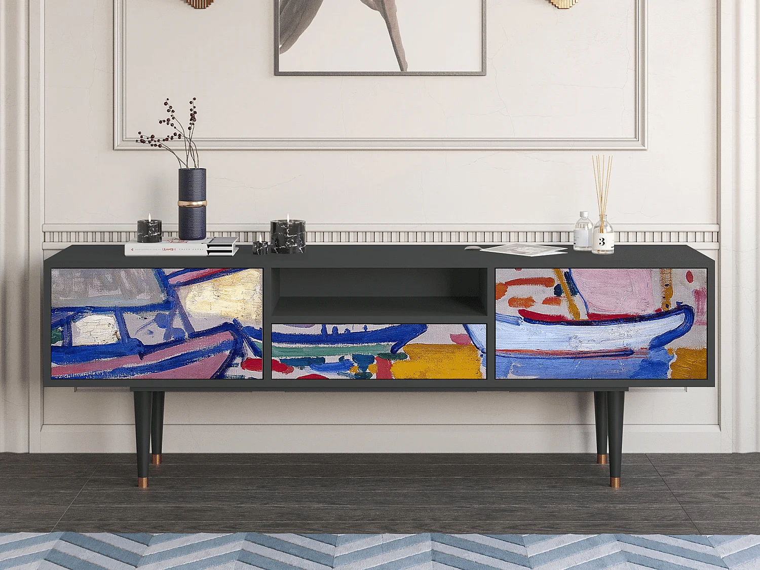 Meuble TV - 170х59х41 cm - T6 - The Port of Collioure , Anthracite