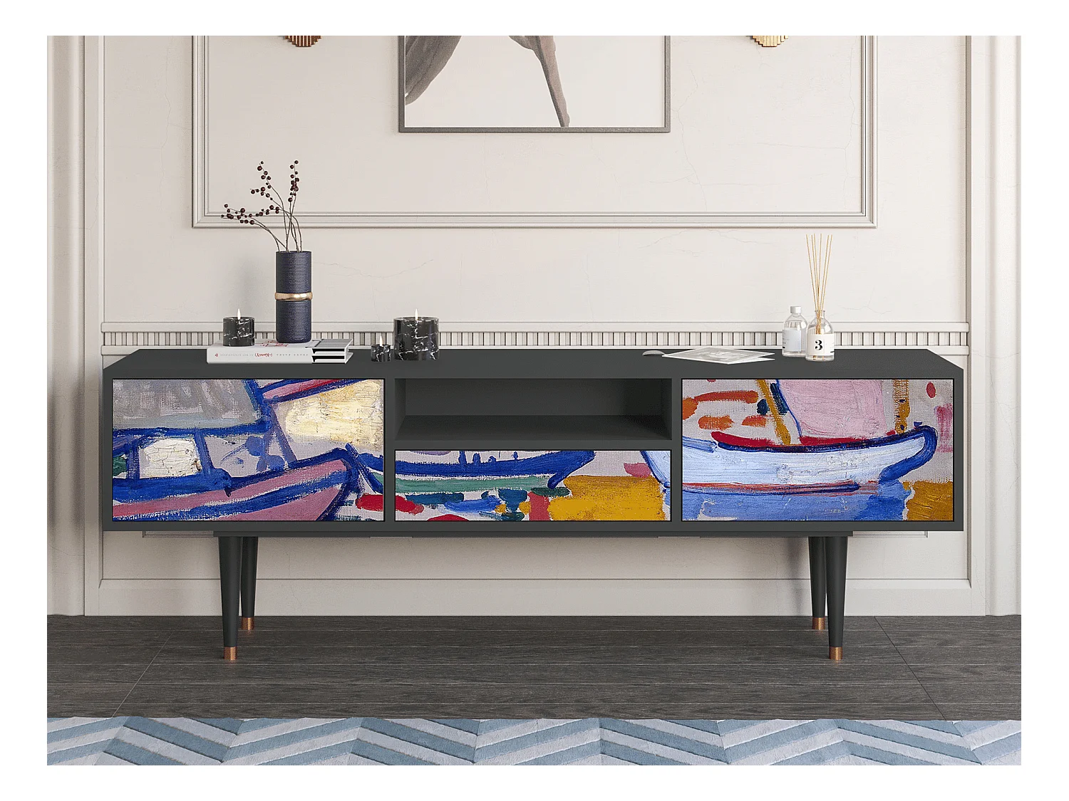 Meuble TV - 170х59х41 cm - T6 - The Port of Collioure , Anthracite