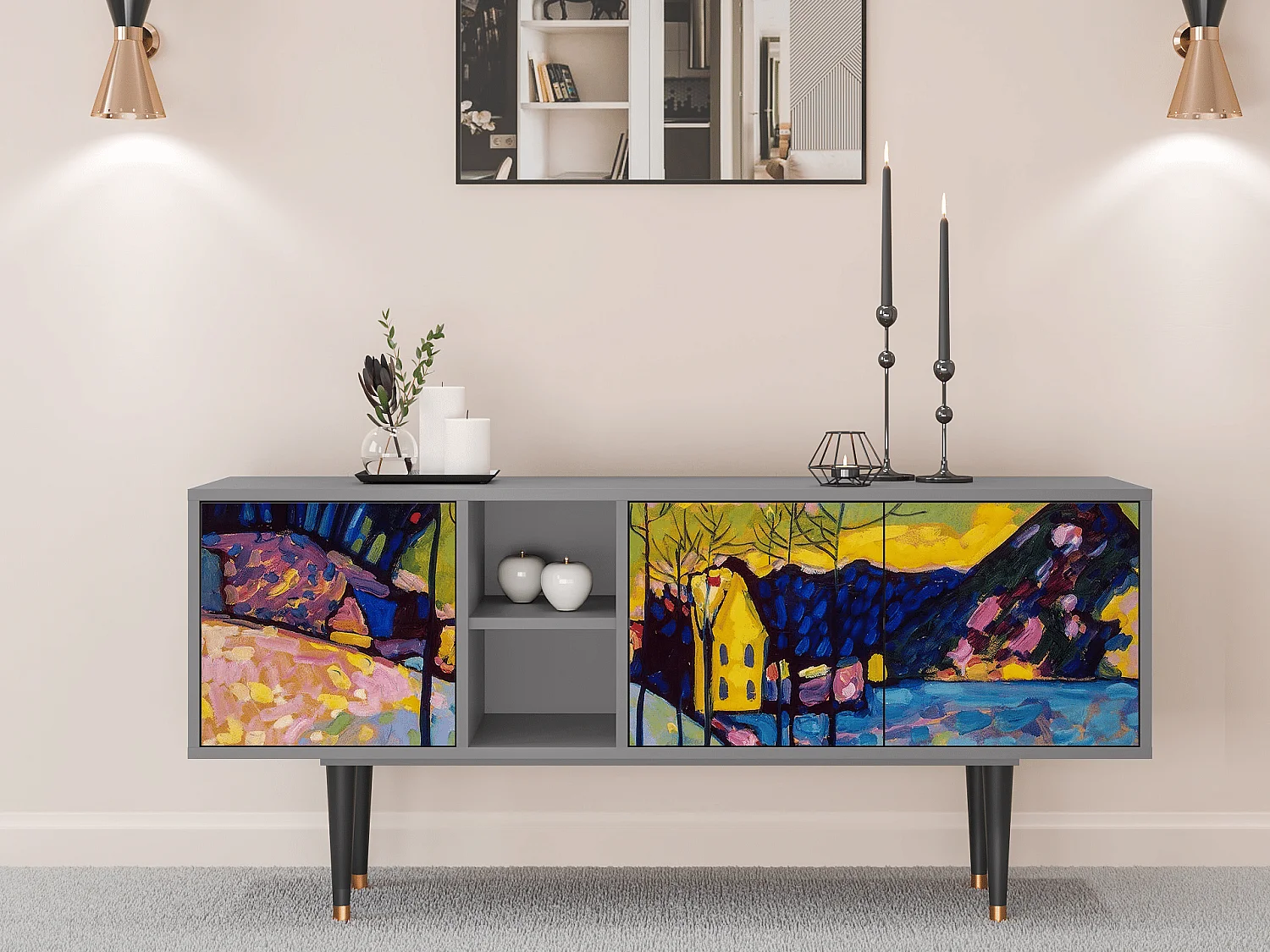 Mobile TV - 150х69х41 cm - T5 - Winter Landscape, Grigio