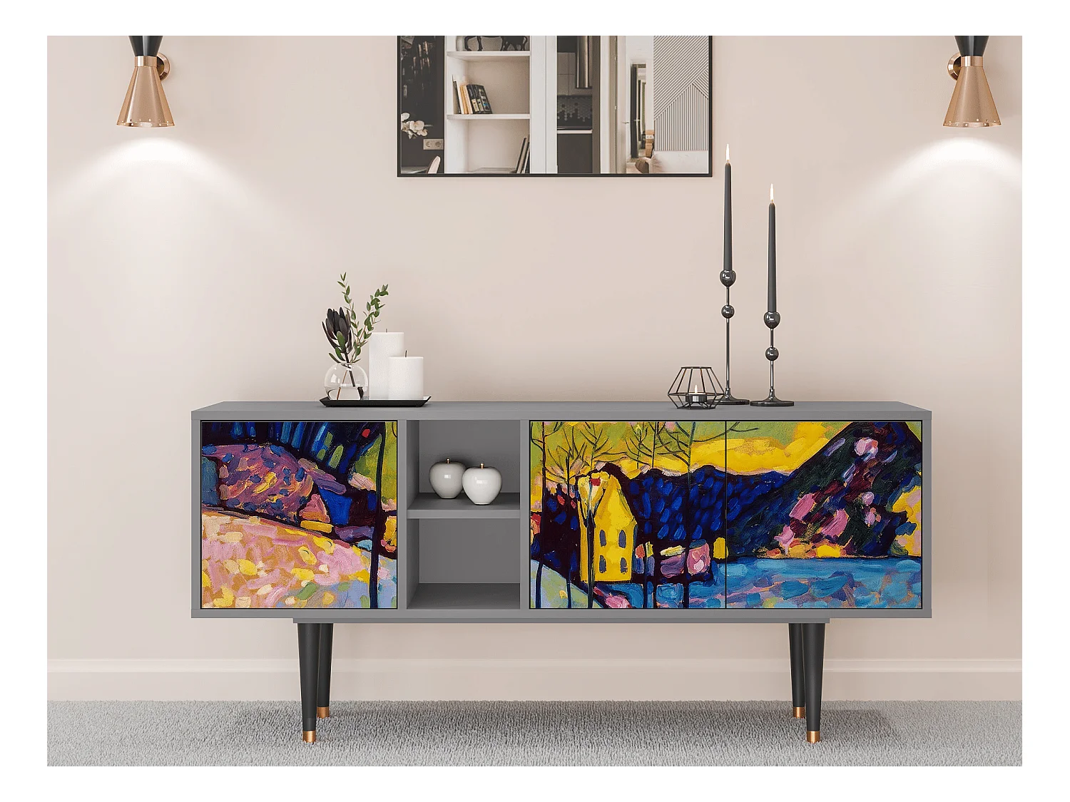 Meuble TV - 150х69х41 cm - T5 - Winter Landscape, Gris