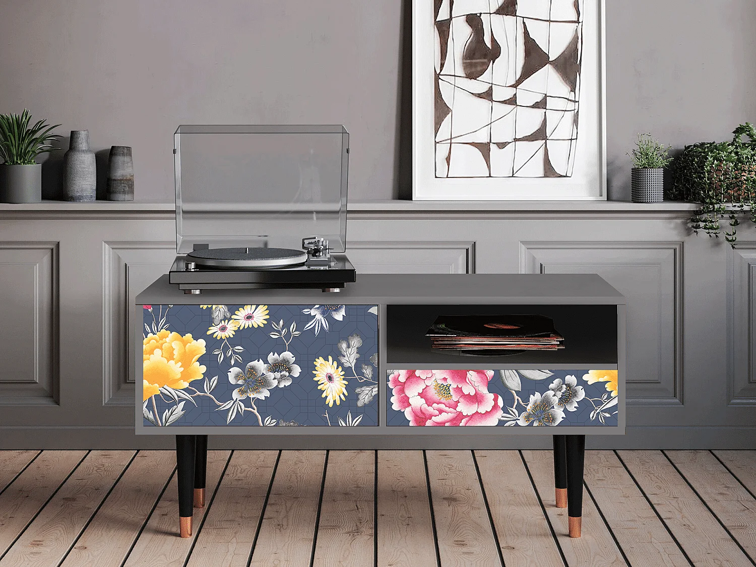 Mobile TV - 115х59х48 cm - T3 - Dark Flower Bed, Grigio