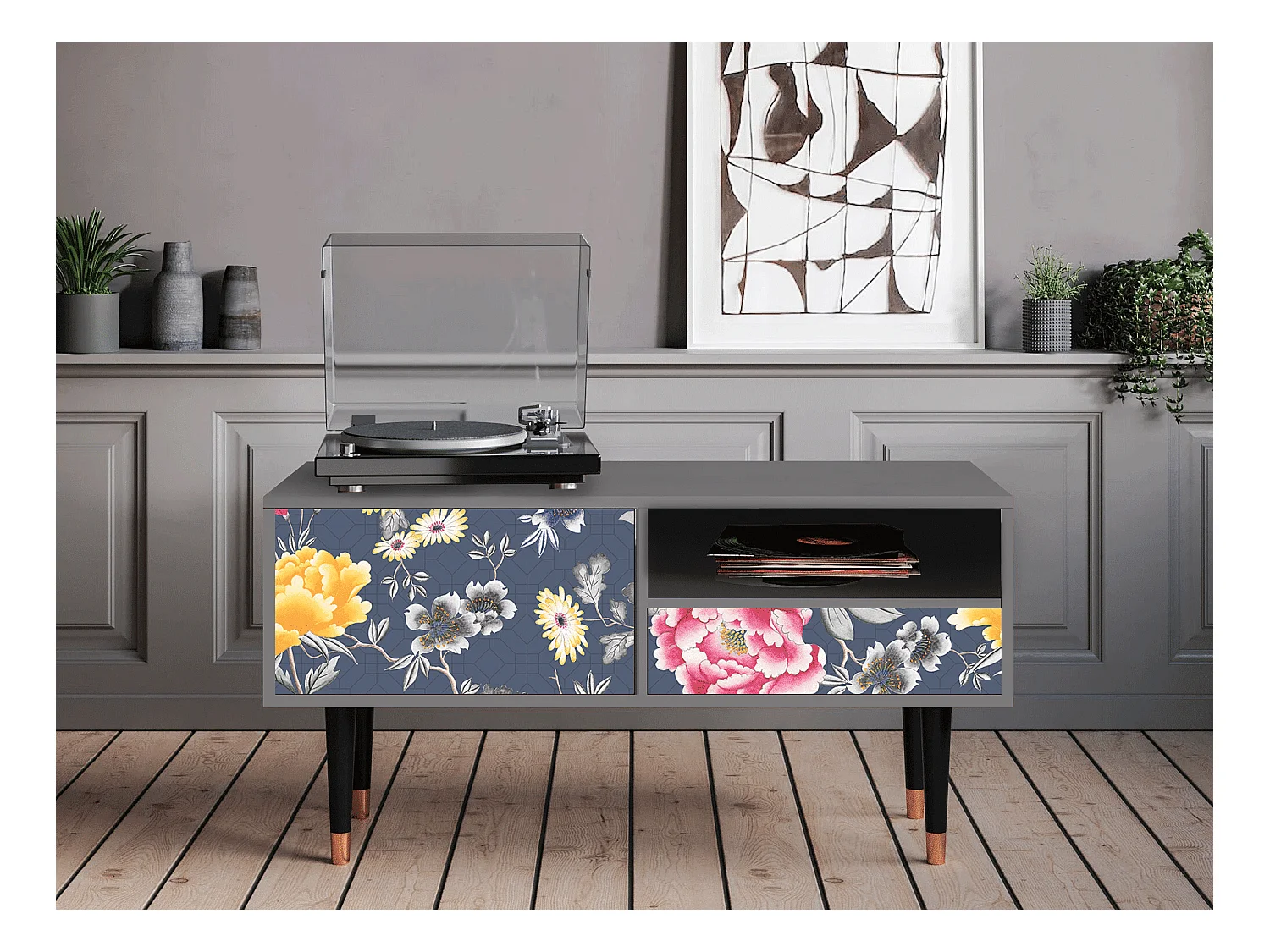 Meuble TV - 115х59х48 cm - T3 - Dark Flower Bed, Gris