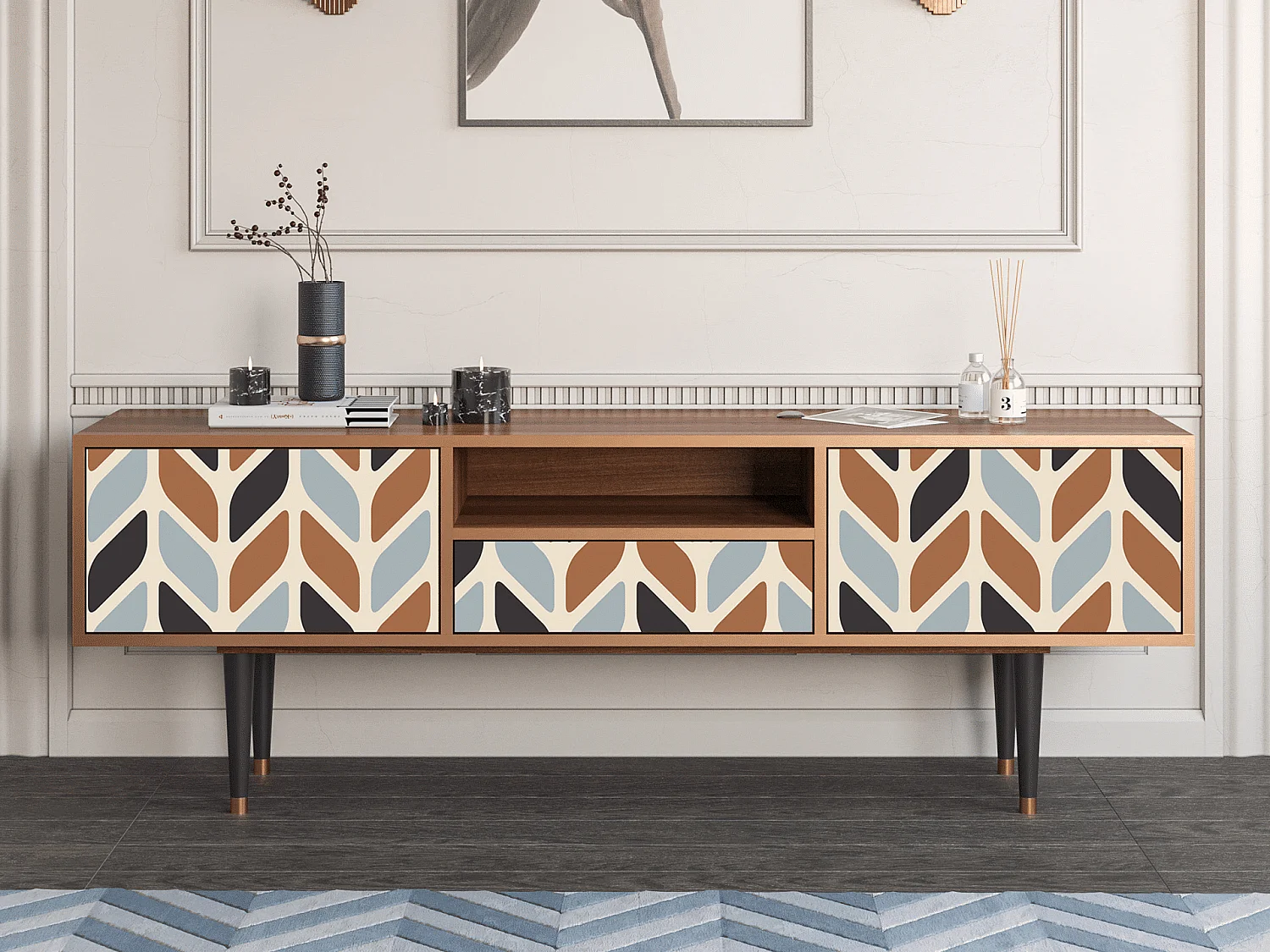 Mueble de TV - 170х59х41 cm - T6 - Beige Laure, Nogueira