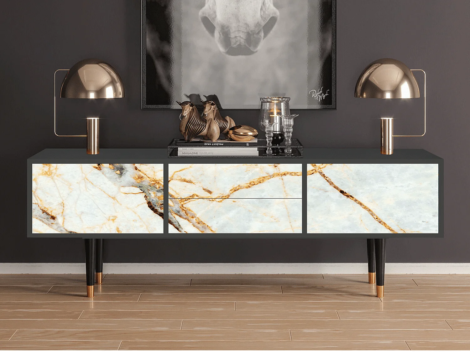 Meuble TV - 170х59х48 cm - T4 - Sabley Marble, Anthracite
