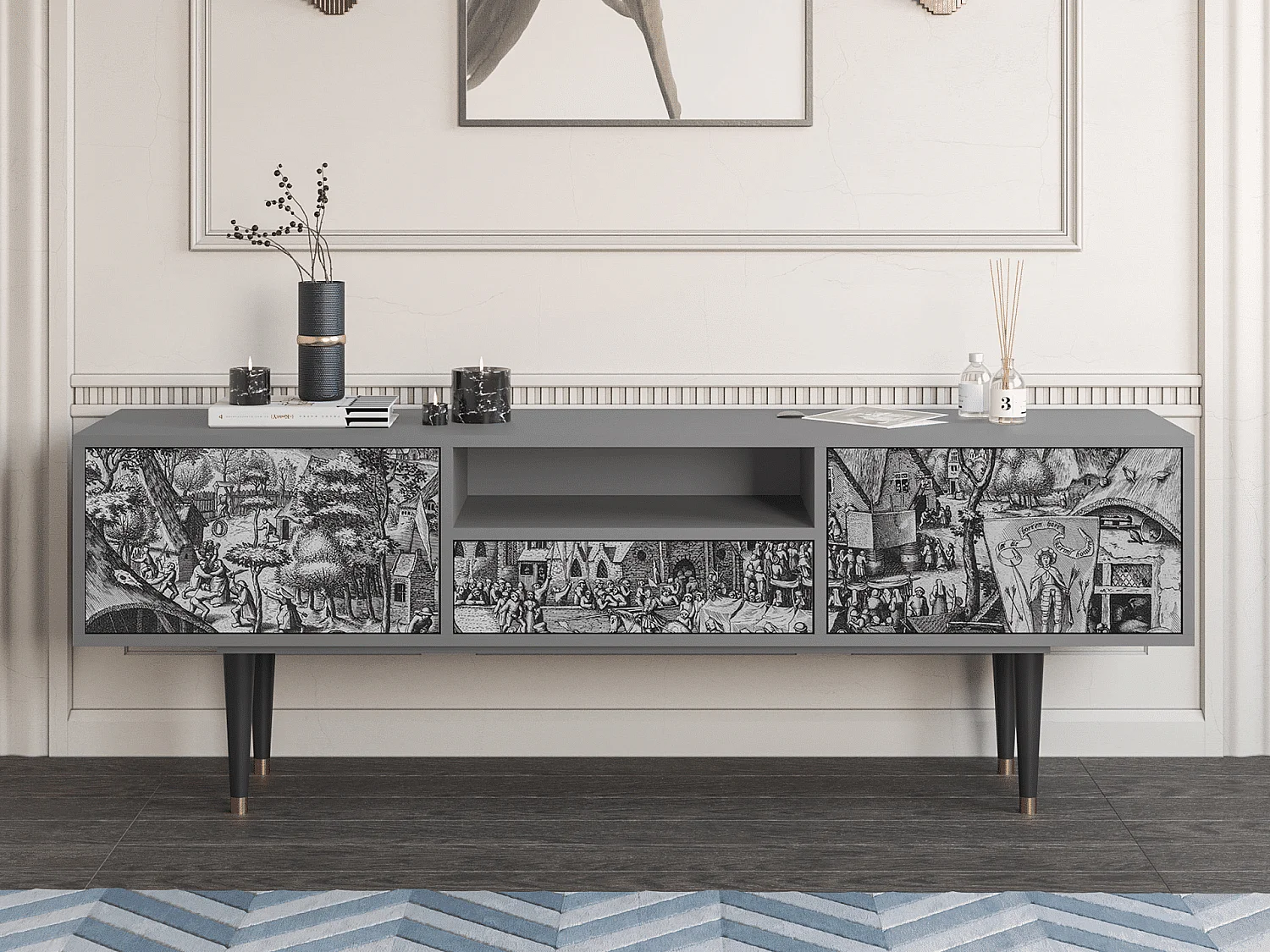 Mueble de TV - 170х59х41 cm - T6 - The Festival of Saint, Gris