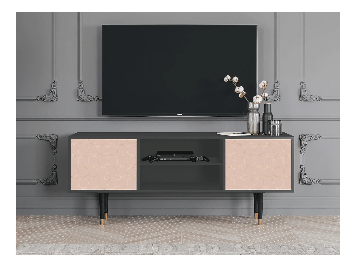 TV-Möbel - 170х69х48 cm - T2 - Rose Honeycomb, Anthrazit