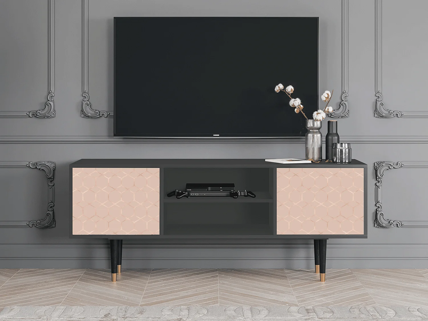 Meuble TV - 170х69х48 cm - T2 - Rose Honeycomb, Anthracite
