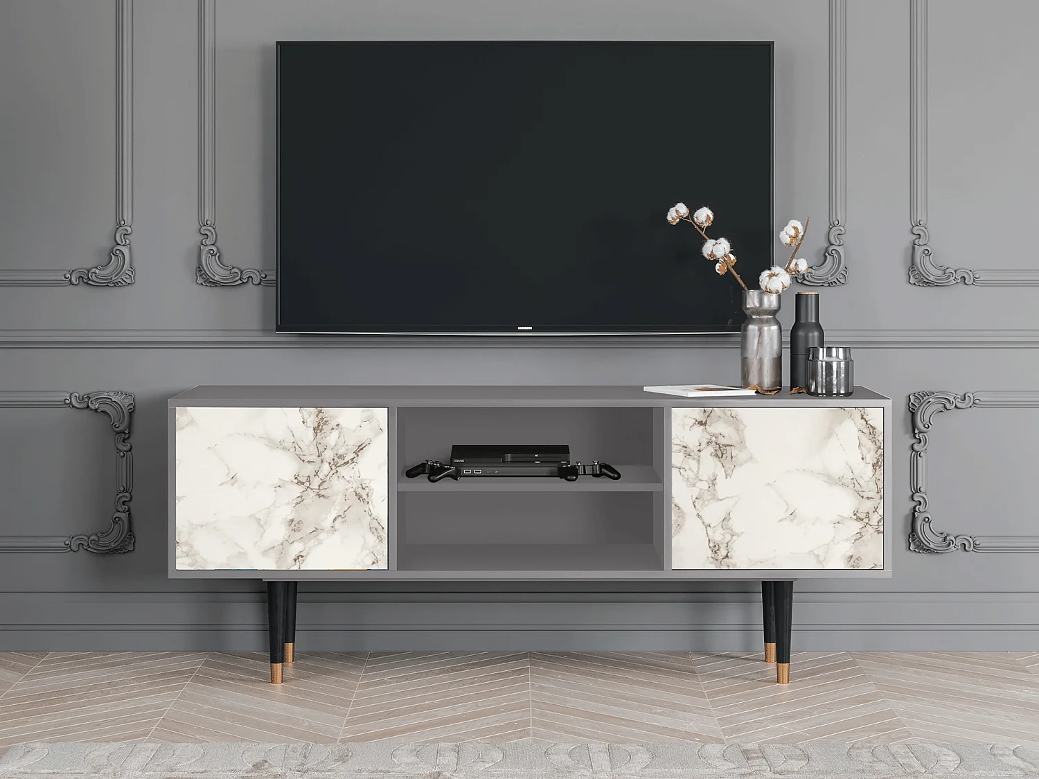 TV-meubel - 170х69х48 cm - T2 - Milk Marble, Grijs