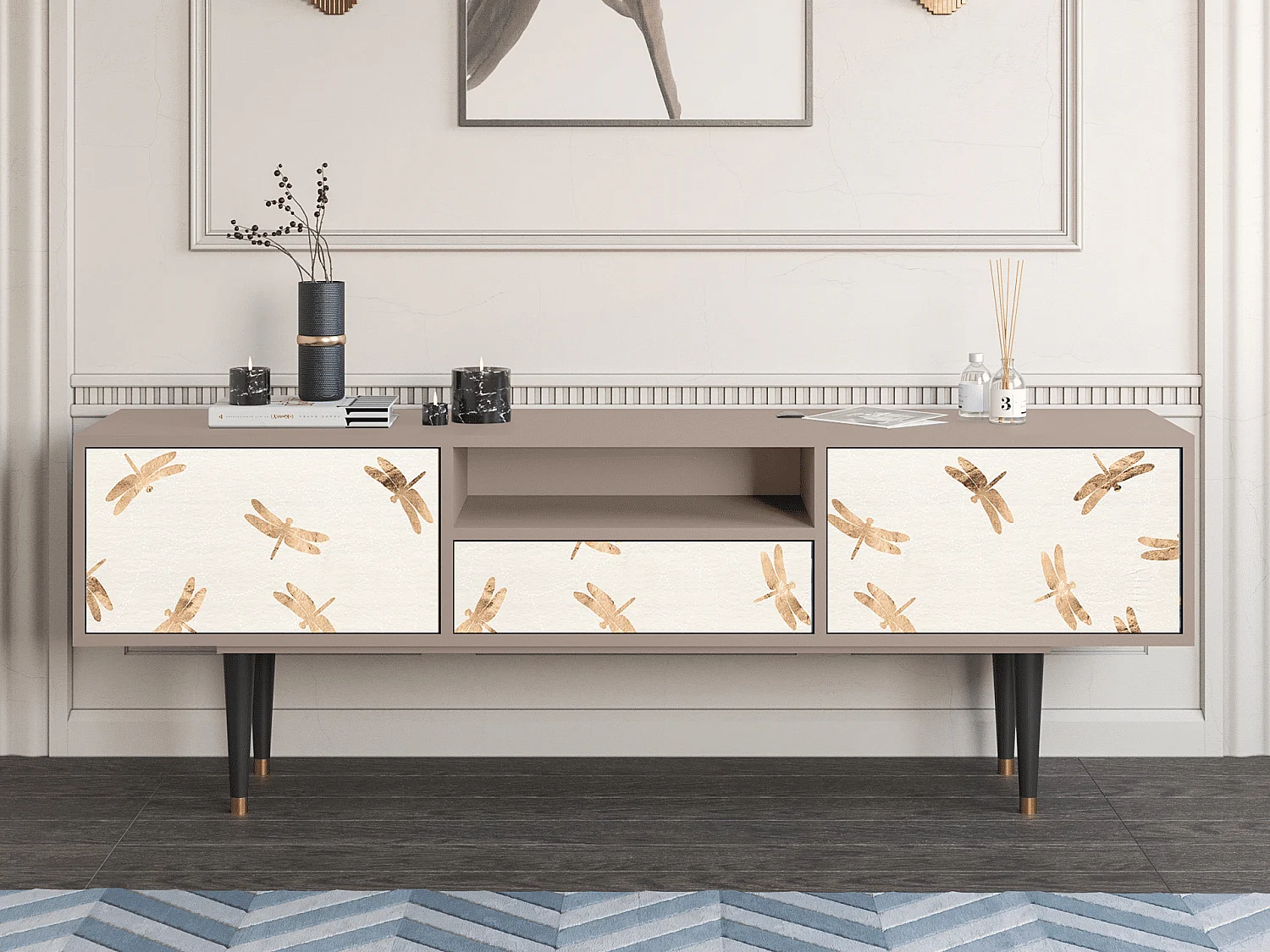 Szafka RTV - 170х59х41 cm - T6 - Nude Dragonflies, Latte