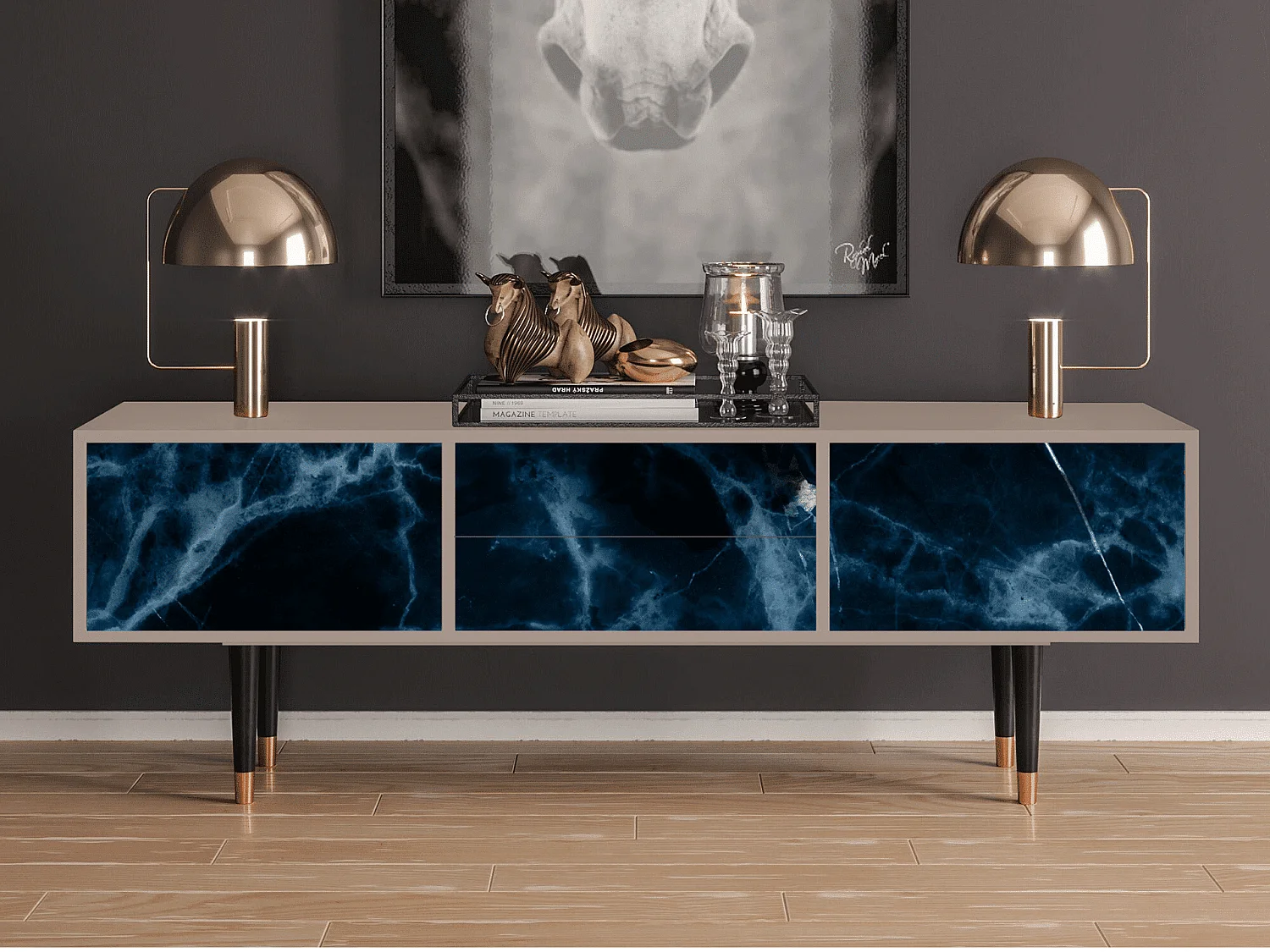 Mobile TV - 170х59х48 cm - T4 - Deep Ocean, Latte