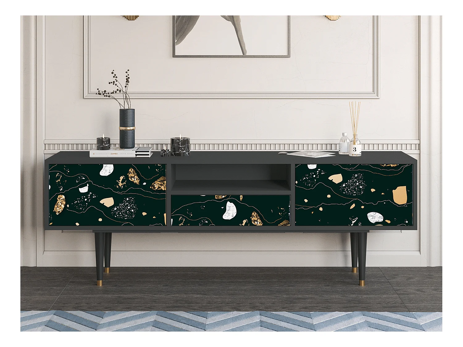 Meuble TV - 170х59х41 cm - T6 - Space Rocks, Anthracite