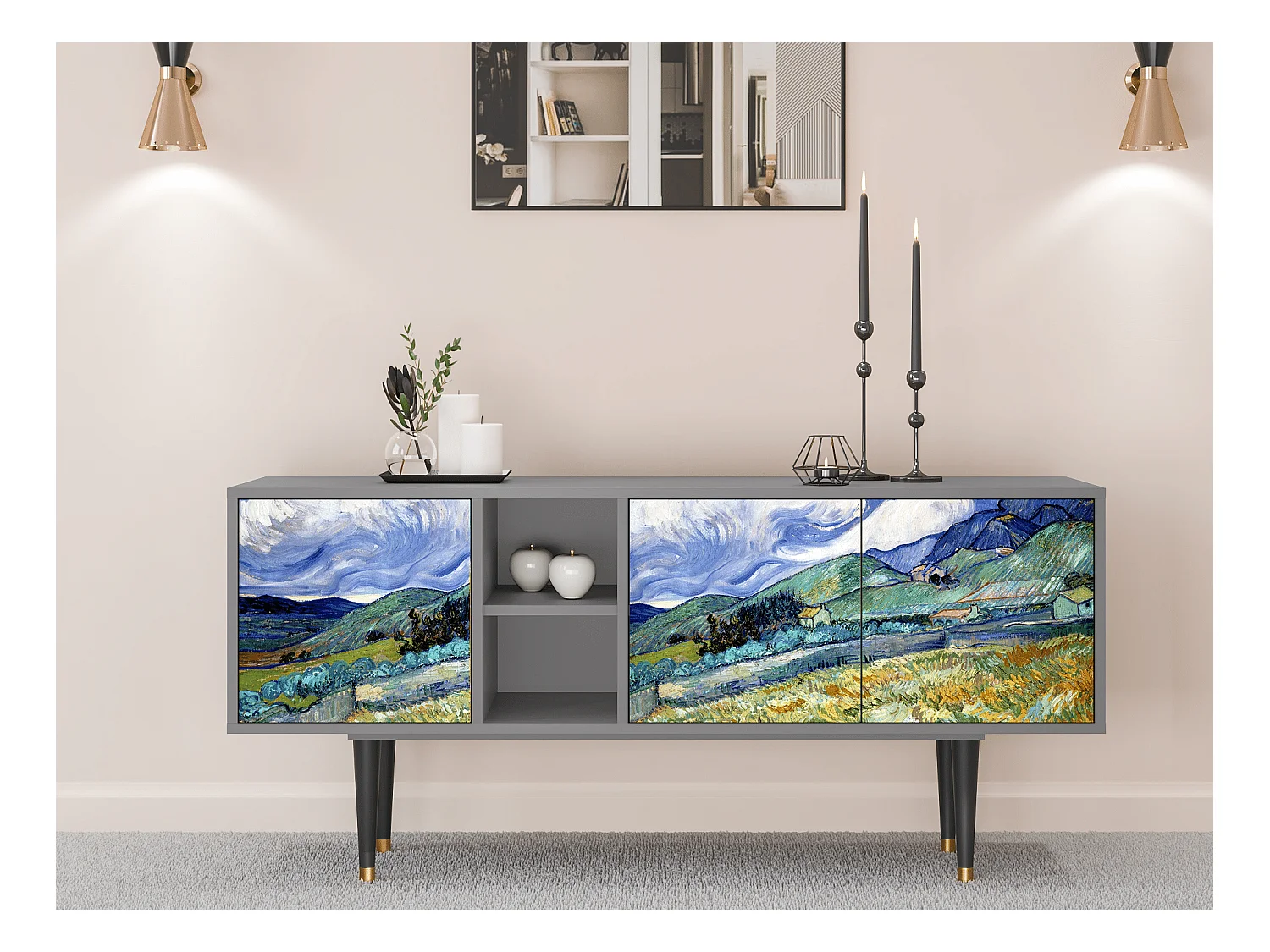 Meuble TV - 150х69х41 cm - T5 - Landscape, Gris