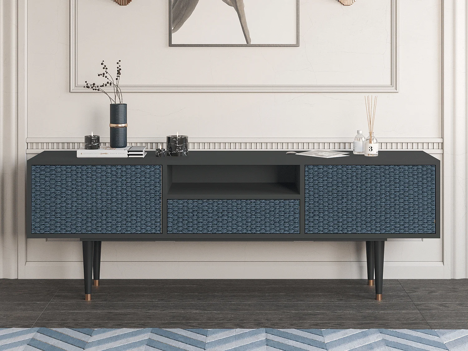 Meuble TV - 170х59х41 cm - T6 - Knitted Pattern, Anthracite