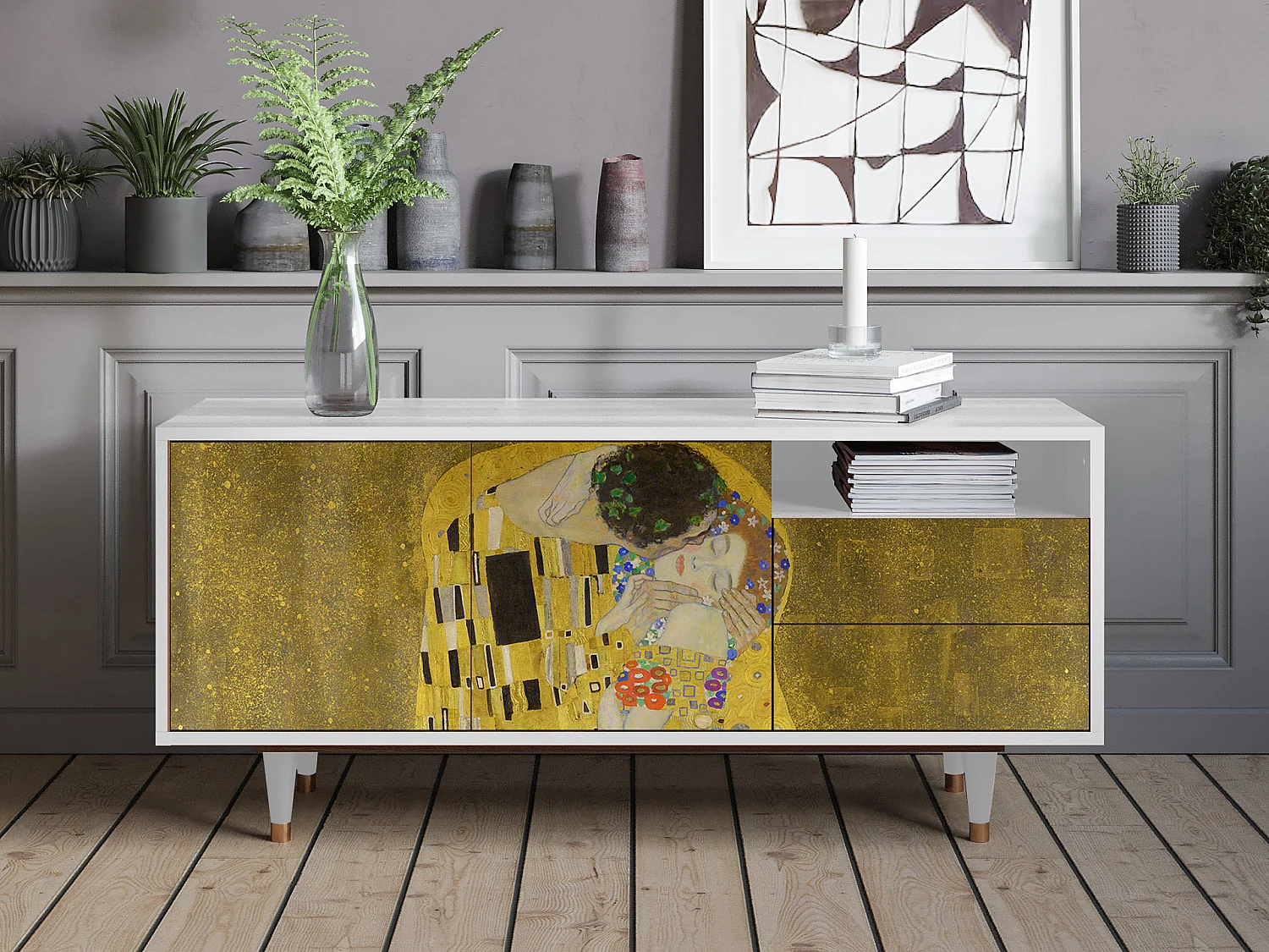 TV-meubel - 125х56х41 cm - T7 - The Kiss by Klimt , Wit