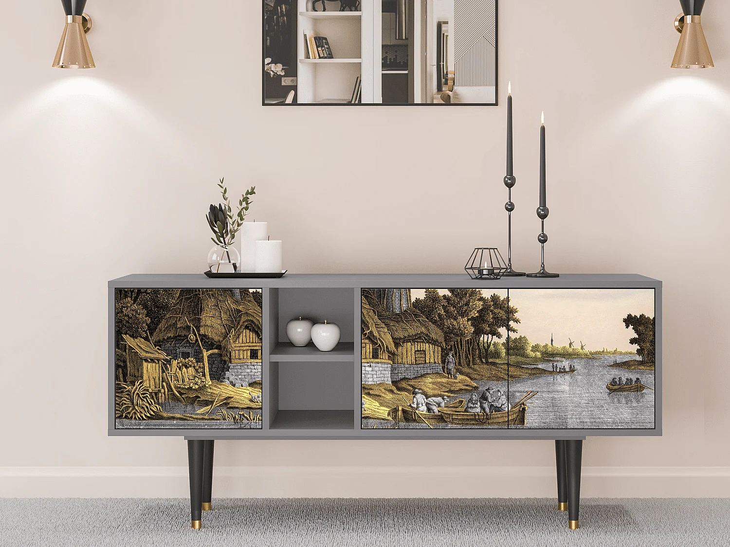 TV-Möbel - 150х69х41 cm - T5 - Mill along a River, Grau