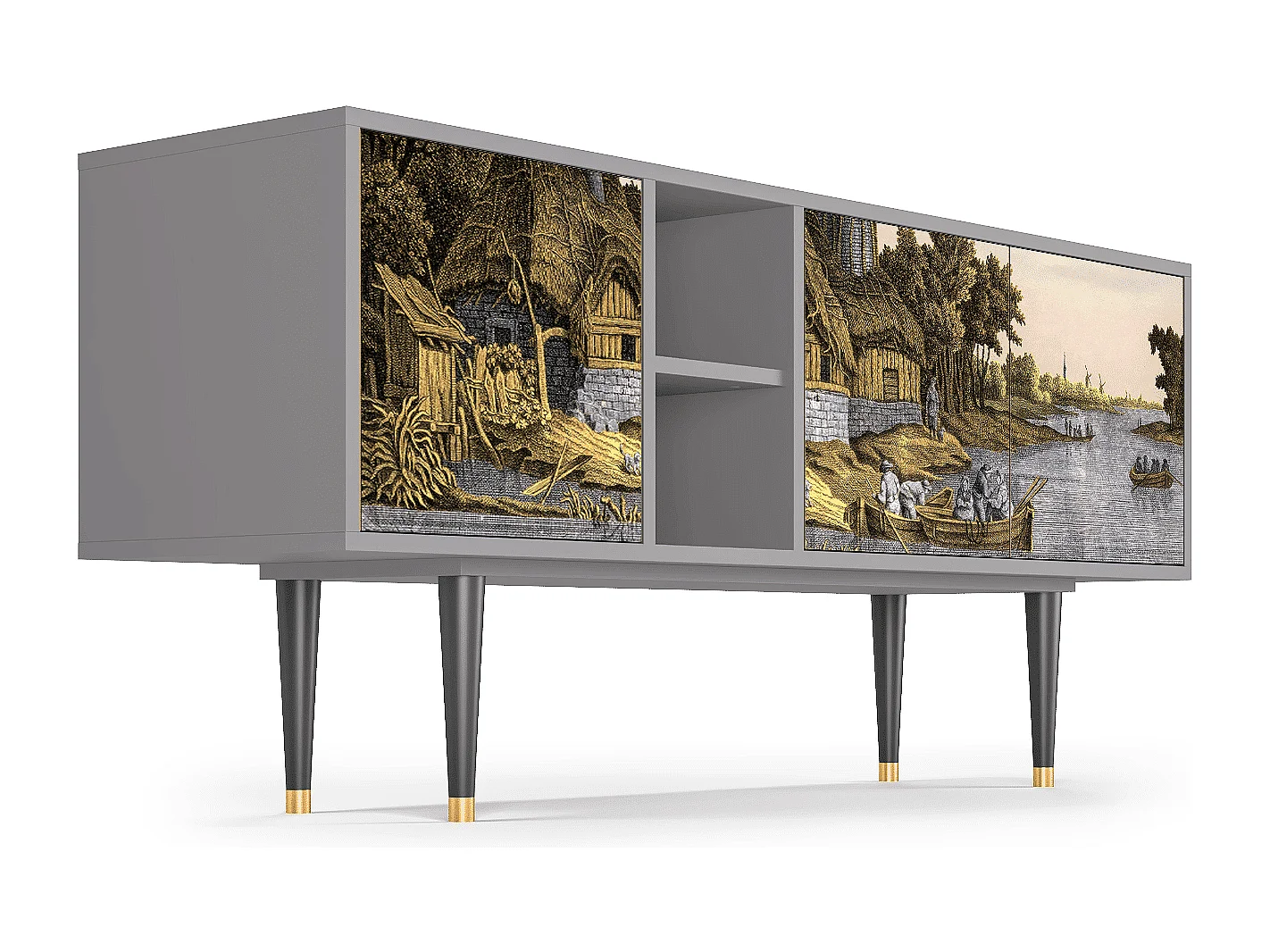 Mobile TV - 150х69х41 cm - T5 - Mill along a River, Grigio