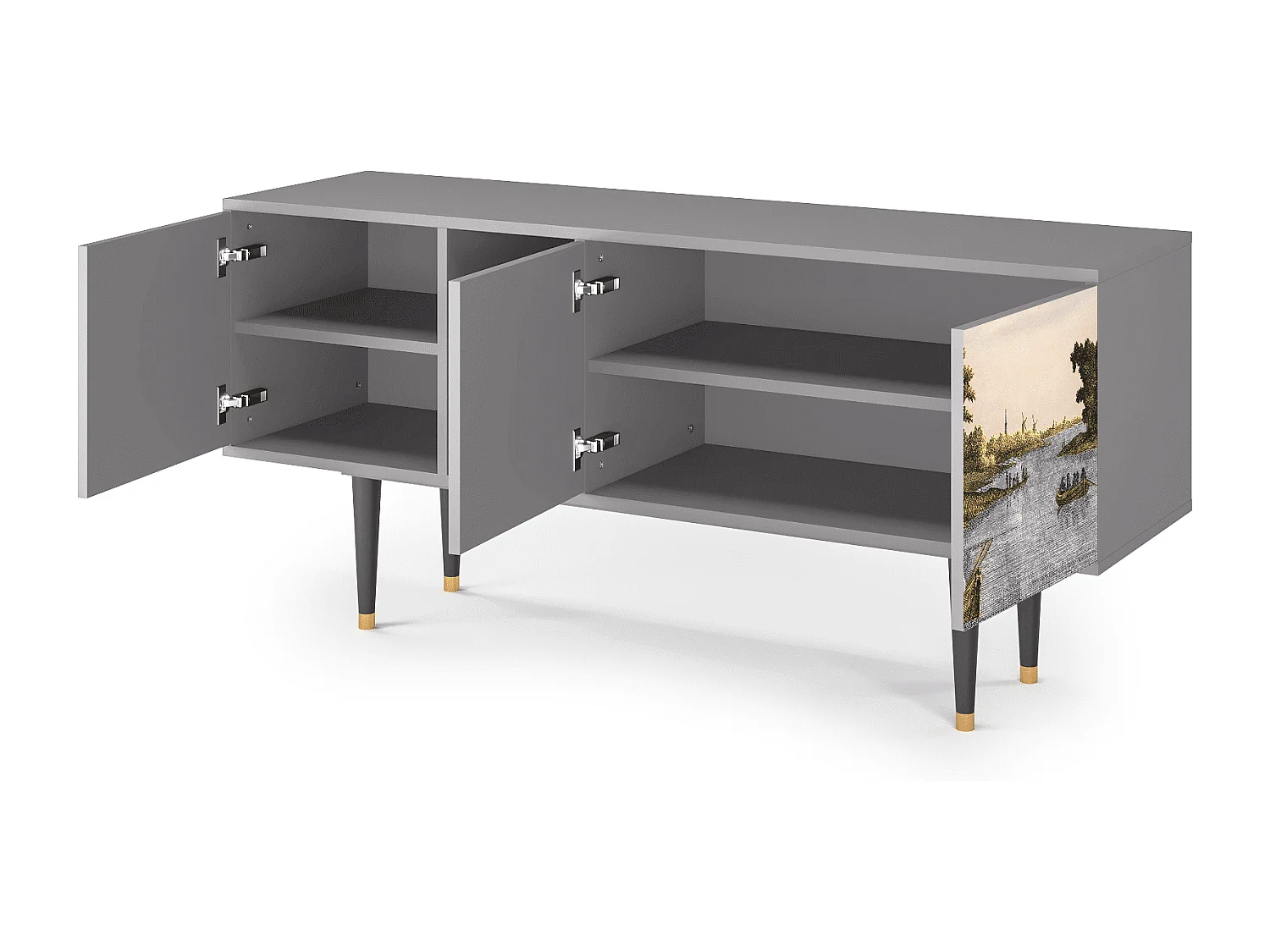 Mobile TV - 150х69х41 cm - T5 - Mill along a River, Grigio