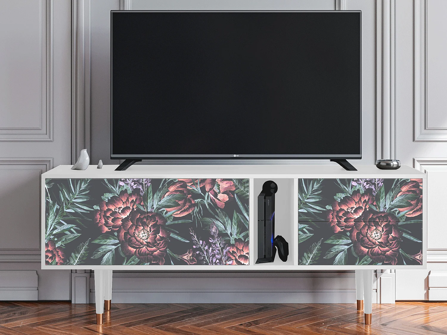 Meuble TV - 170х69х48 cm - T1 - Dark Peonies, Blanc