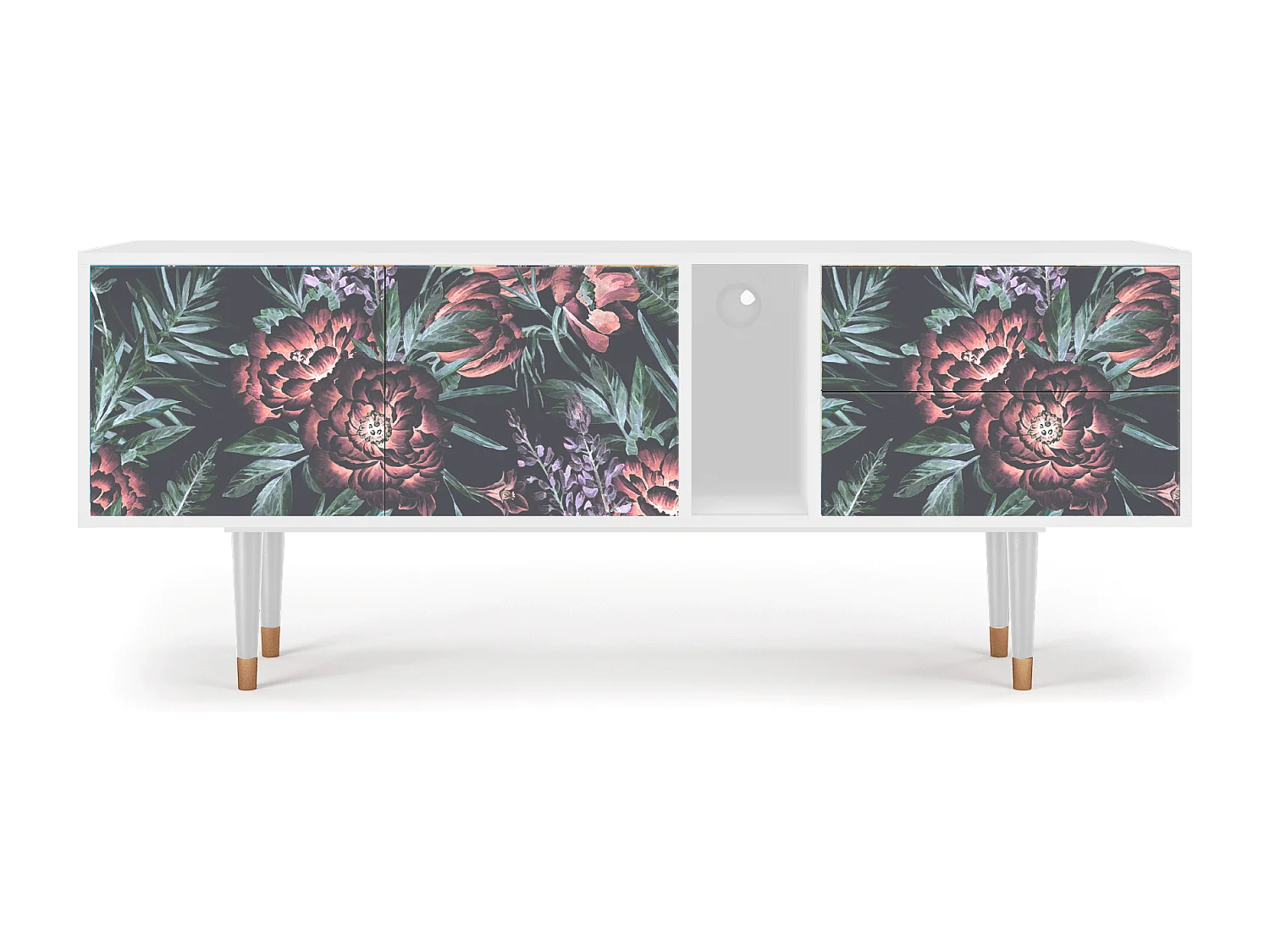 Meuble TV - 170х69х48 cm - T1 - Dark Peonies, Blanc