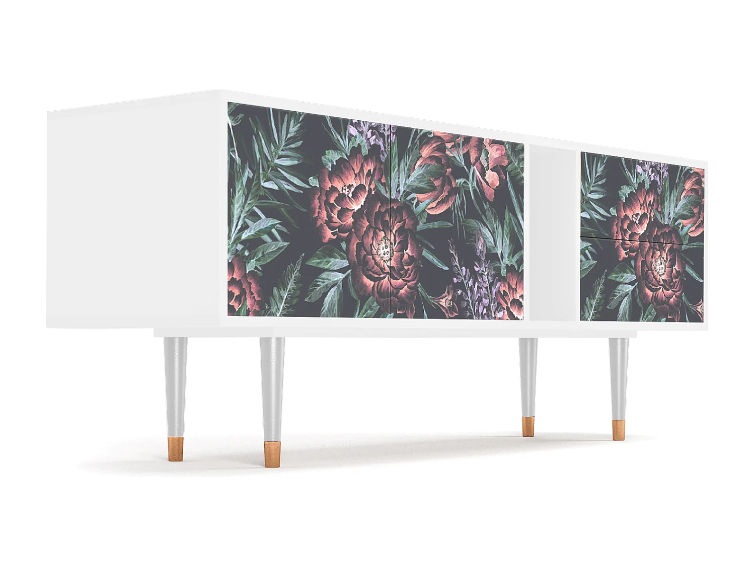 Meuble TV - 170х69х48 cm - T1 - Dark Peonies, Blanc