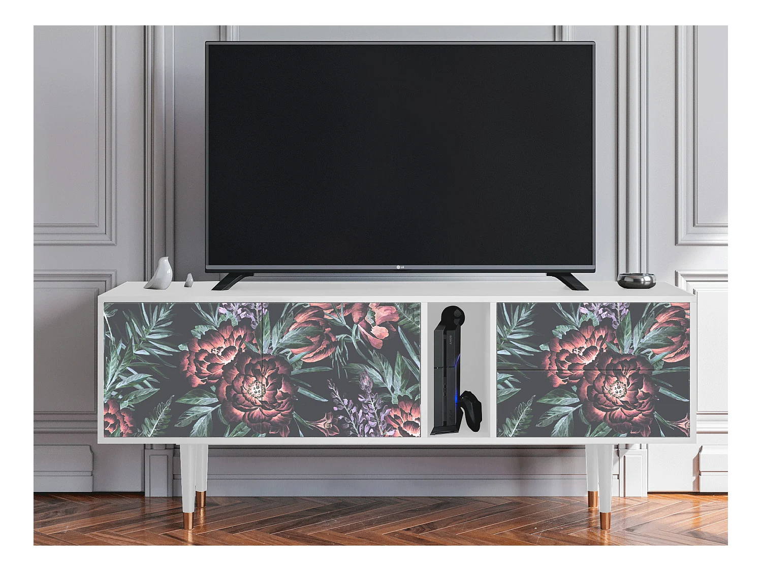 Meuble TV - 170х69х48 cm - T1 - Dark Peonies, Blanc