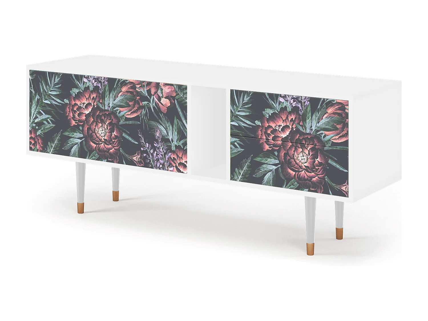 Meuble TV - 170х69х48 cm - T1 - Dark Peonies, Blanc
