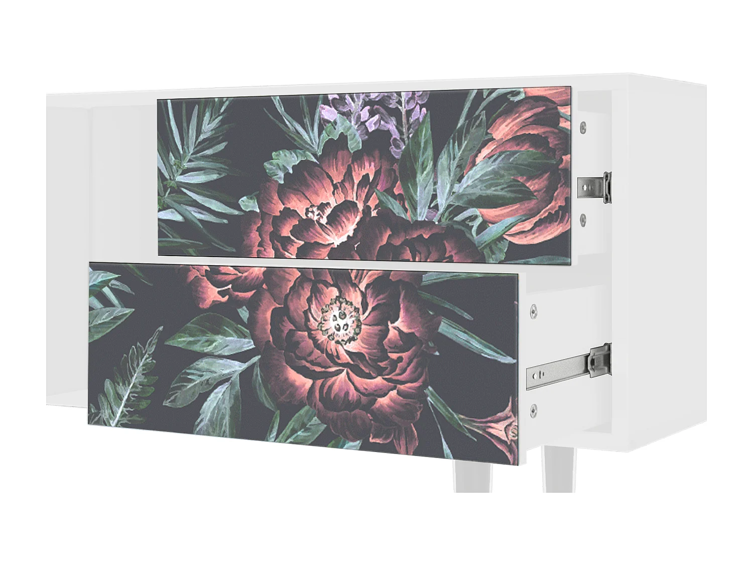 Meuble TV - 170х69х48 cm - T1 - Dark Peonies, Blanc