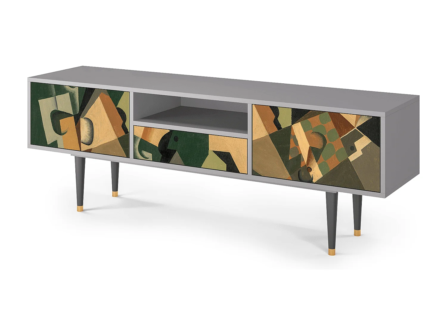 Szafka RTV - 170х59х41 cm - T6 - Glass and Checkerboard, Szary