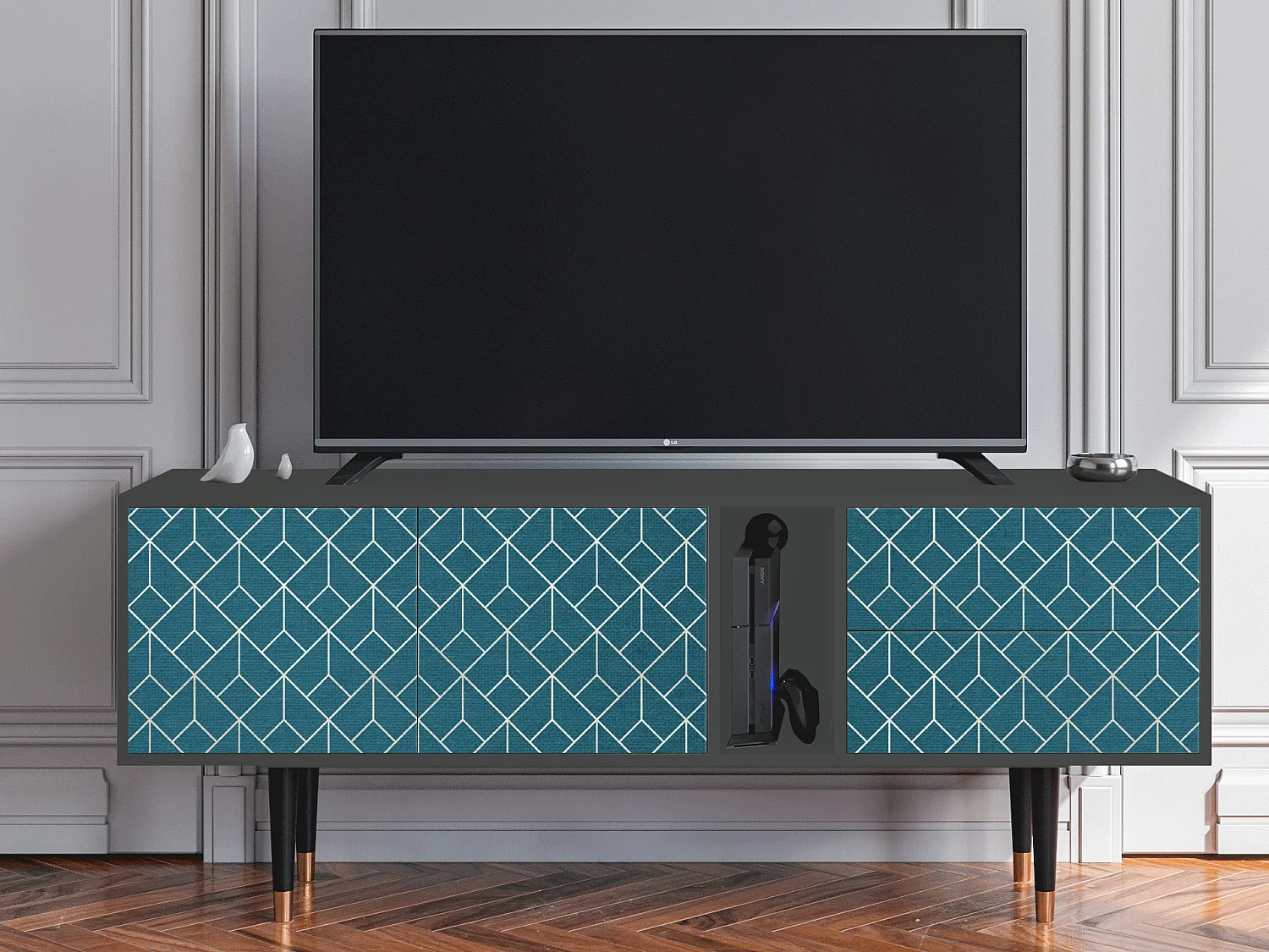 TV-meubel - 170х69х48 cm - T1 - Turquoise Geometry, Antraciet