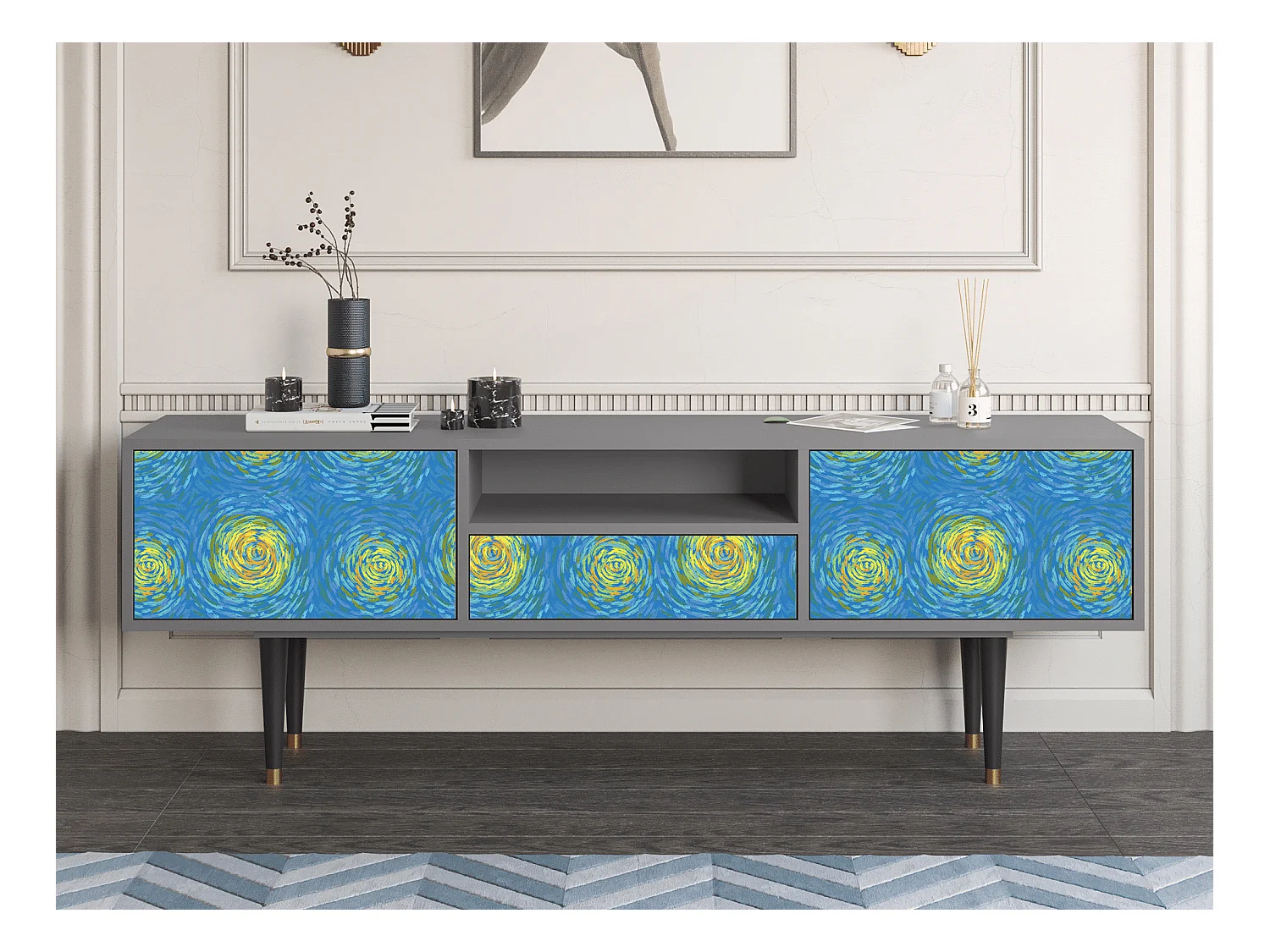Meuble TV - 170х59х41 cm - T6 - Van Gogh Lights, Gris