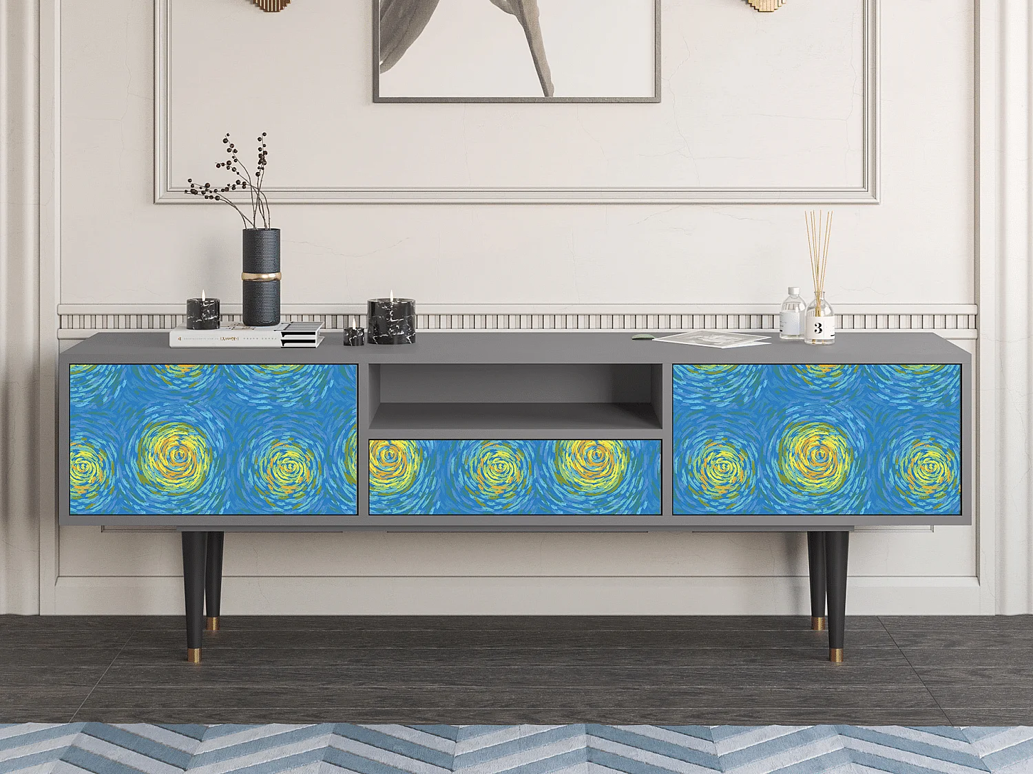 Mueble de TV - 170х59х41 cm - T6 - Van Gogh Lights, Gris