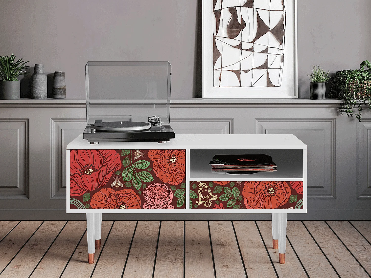 Mueble de TV - 115х59х48 cm - T3 - Poppy Garden, Blanco