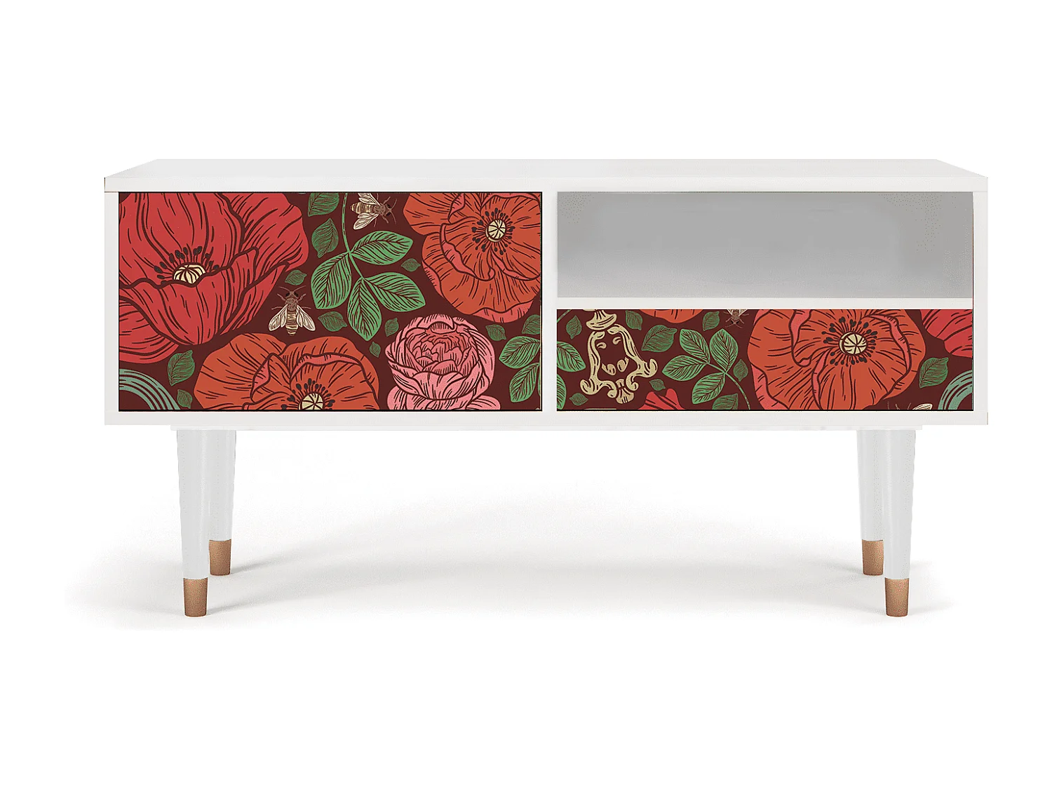 Mueble de TV - 115х59х48 cm - T3 - Poppy Garden, Blanco