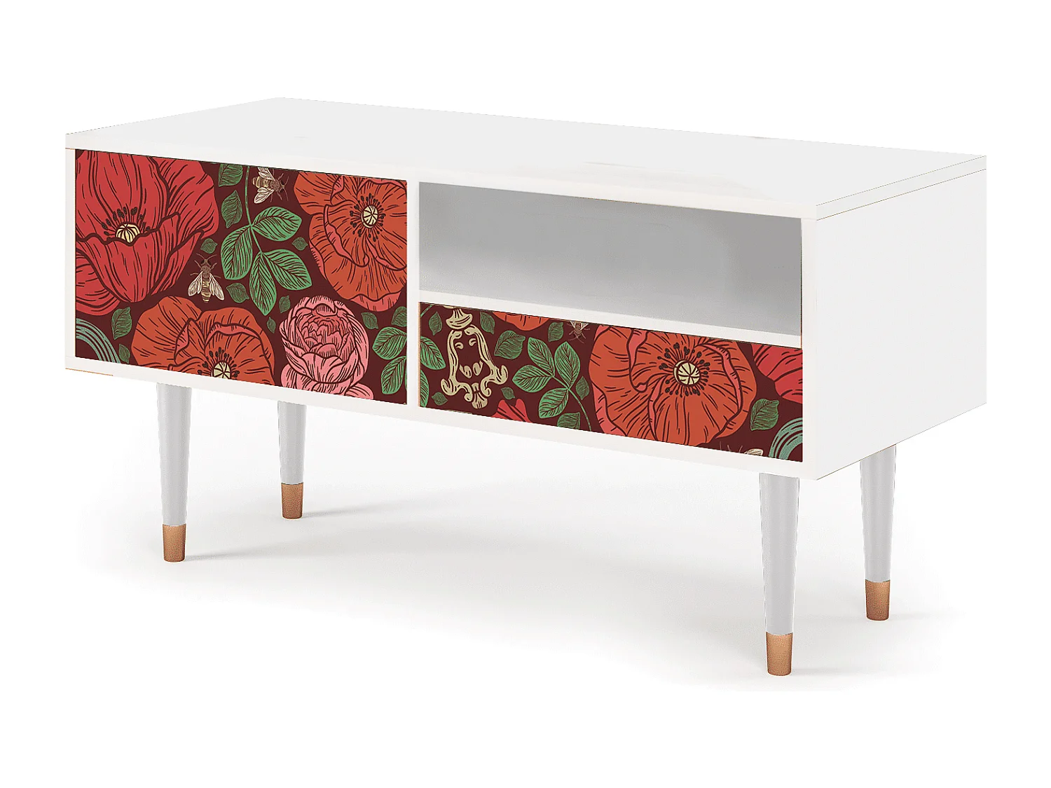 Mueble de TV - 115х59х48 cm - T3 - Poppy Garden, Blanco